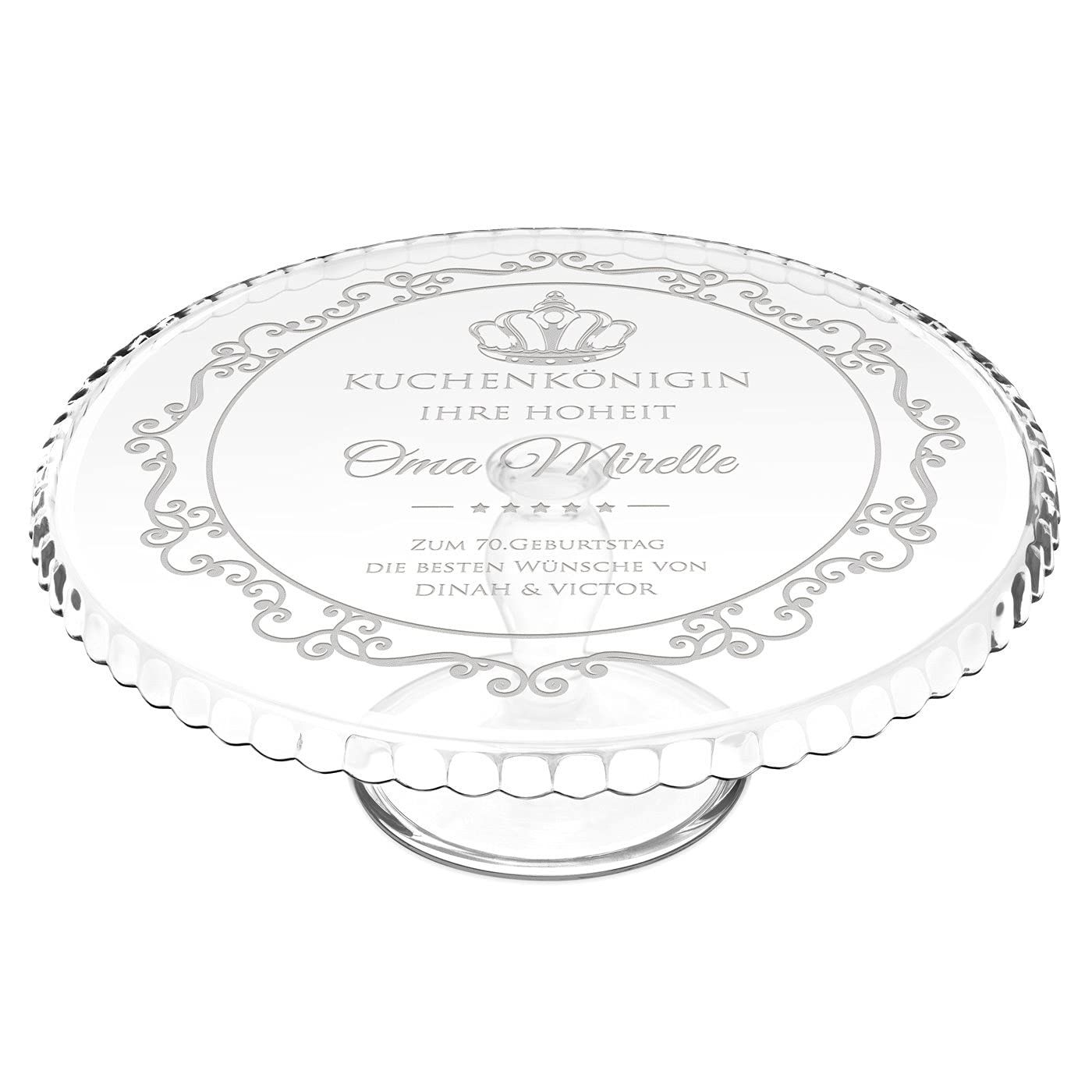 Maverton Kuchenplatte mit Gravur - personalisiert - Tortenständer mit Fuß - Geschenkidee für Hobbybäckerin & Naschkatze - Geburtstagsgeschenk für Frauen - Königin