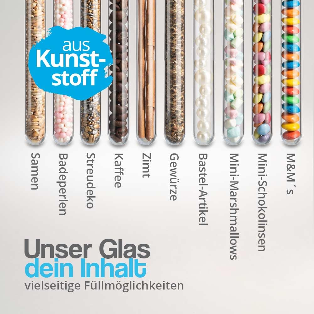 Tuuters 100 Stück Plastik Reagenzgläser mit Verschluss Röhrchen aus Kunststoff (150x Ø 16mm) Plastikröhrchen
