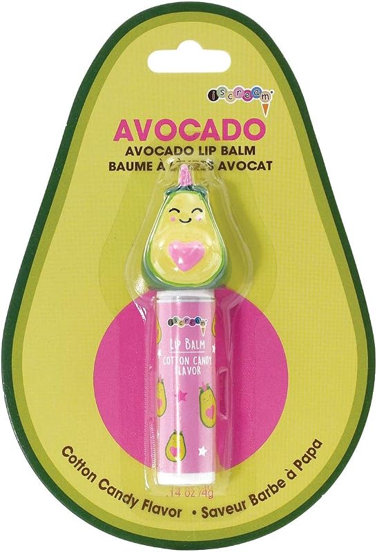 iscream Avocado-corn Shaped Cap Twist Tube Lip Balm, Cotton Candy Flavored