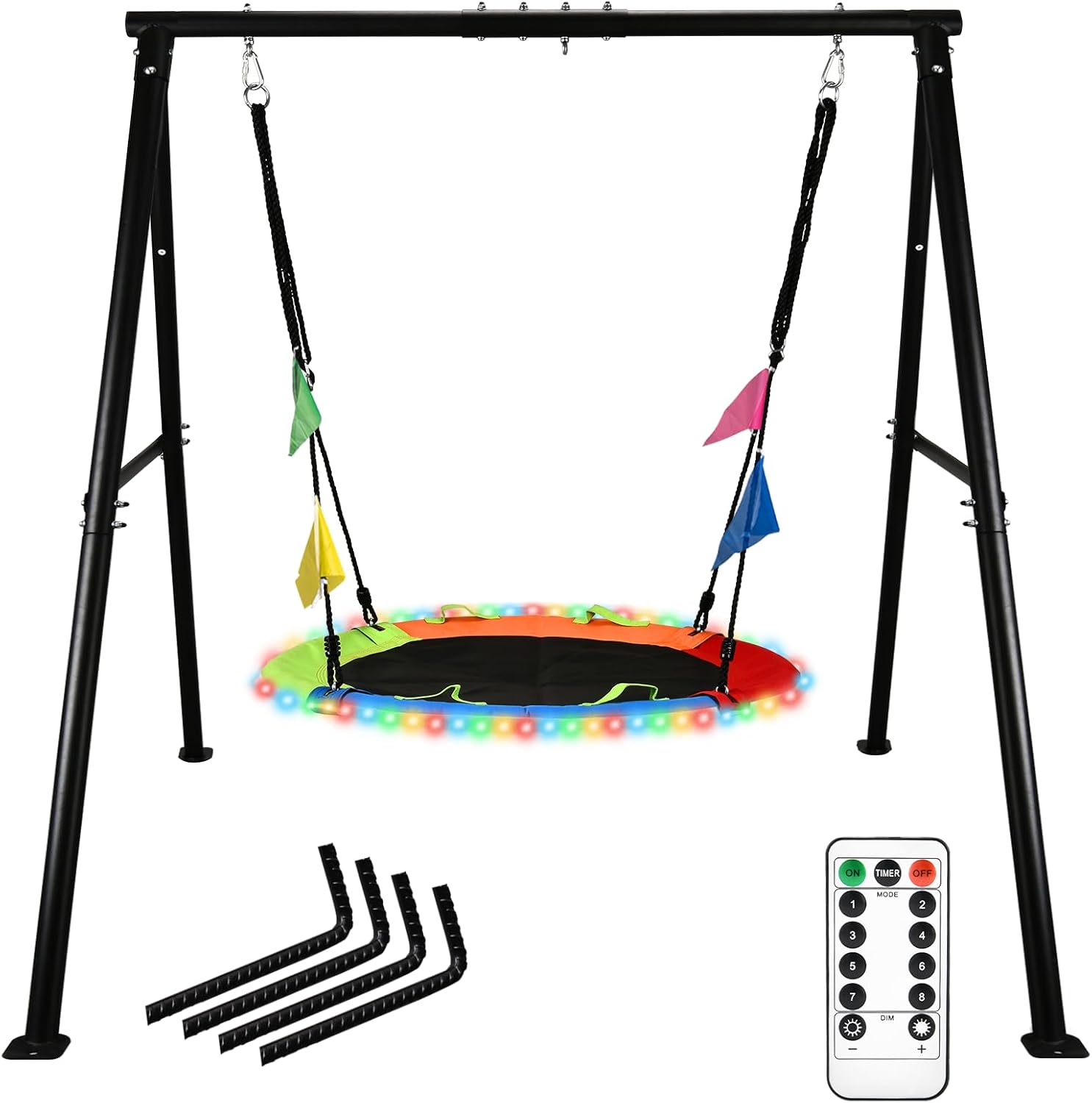 Swing Sets for Backyard, 40 Inch Flying Saucer Swing with 440lbs Capacity Heavy Duty A-Frame Metal Swing Stand, Play with 8 Modes 4 Colors LED Lights for Kids Adults Playground Outdoor - Image 1 of 7