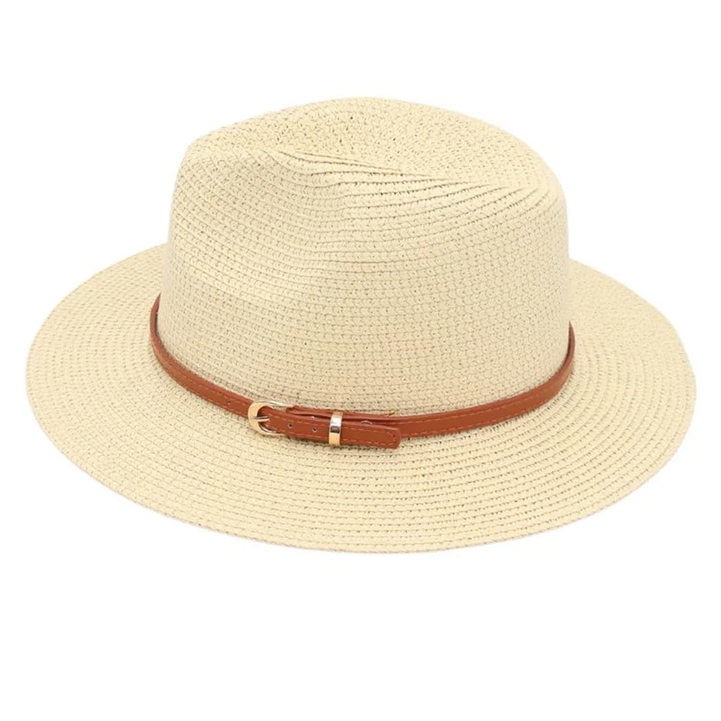 Cappello unisex tinta unita Panama Piccola Cintura Fibbia Top Hat Casual Pieghevole Paglia Fedora Cappello Donna Spiaggia Sun Cap