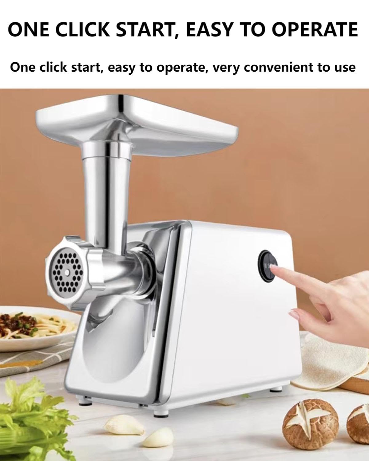Picadora de carne eléctrica, máquina multifuncional de procesamiento de alimentos, acero inoxidable blanco