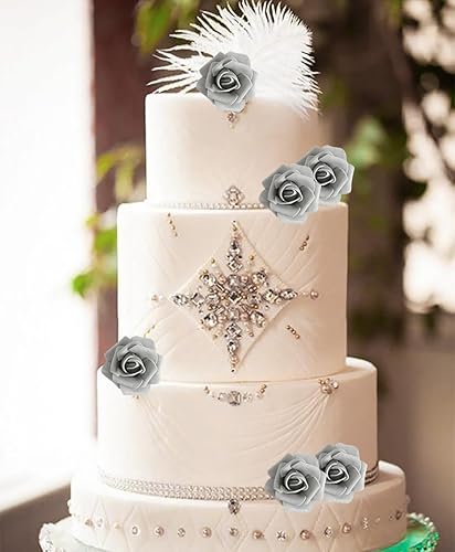 Miniatura 8 de Rosas de espuma, 200 rosas artificiales grises de 1.97 pulgadas, cabezas de rosas falsas para manualidades, bodas, fiestas, decoración del hogar