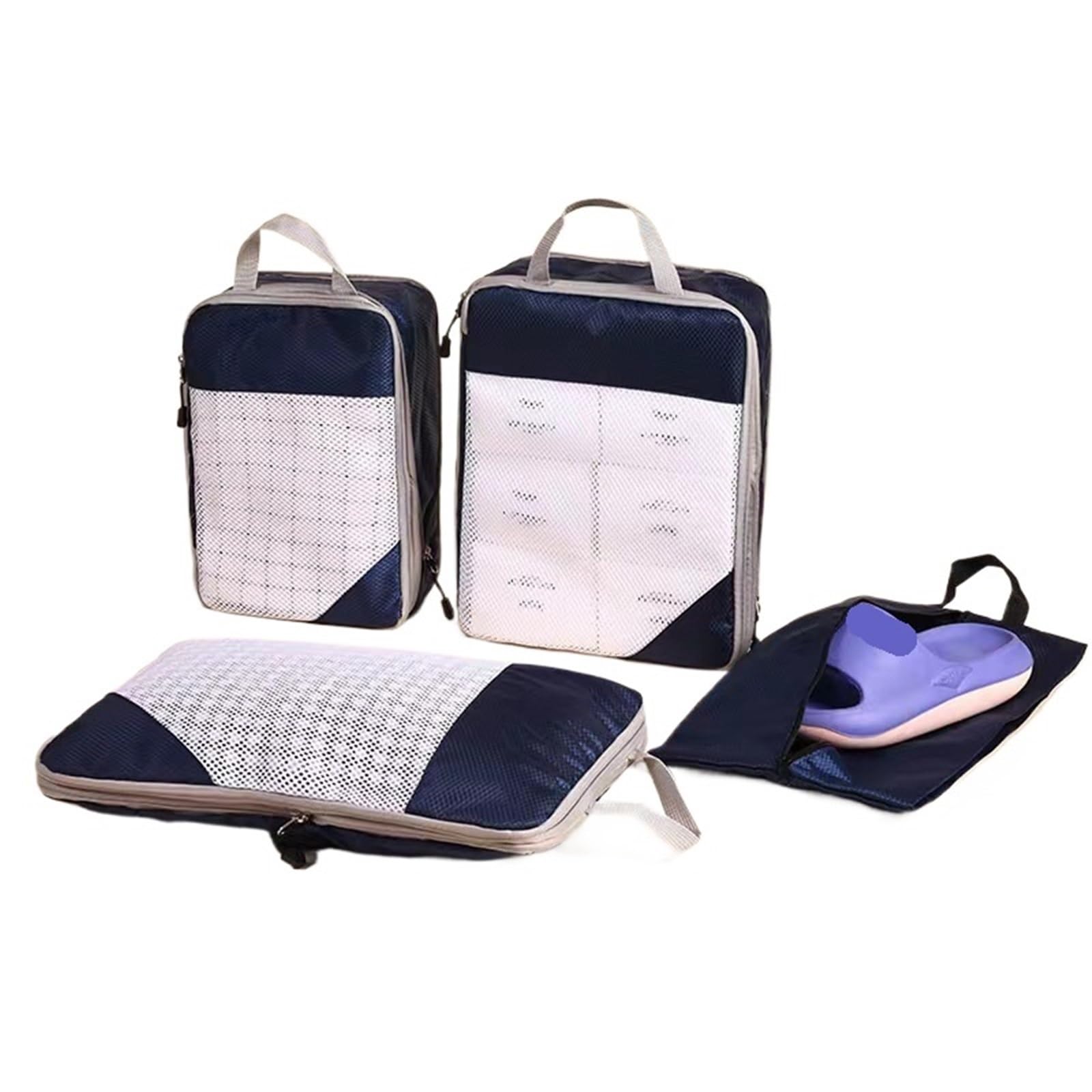 YILWPV 4pcs Set Travel Packing Cubes Space-saving Clothes Socks Compression Organizer Bag Portable Shoe for Travel(Darkblue-A)