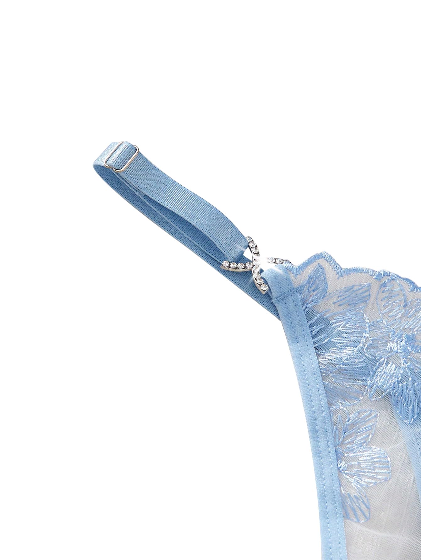 Lilosy Sexy Floral Embroidered Mesh Women Underwire Push Up Lingerie Set