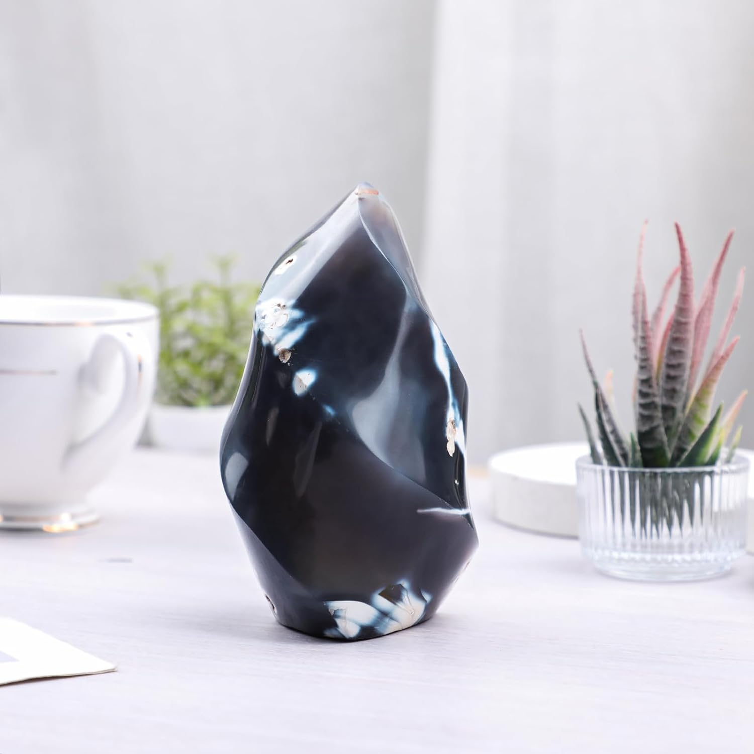 rockcloud Natural Orca Agate Crystal Flame Shaped Tower Stone, Irregular Healing Crystal Tower Obelisk for Home Decoration, 1.32-1.76 lb