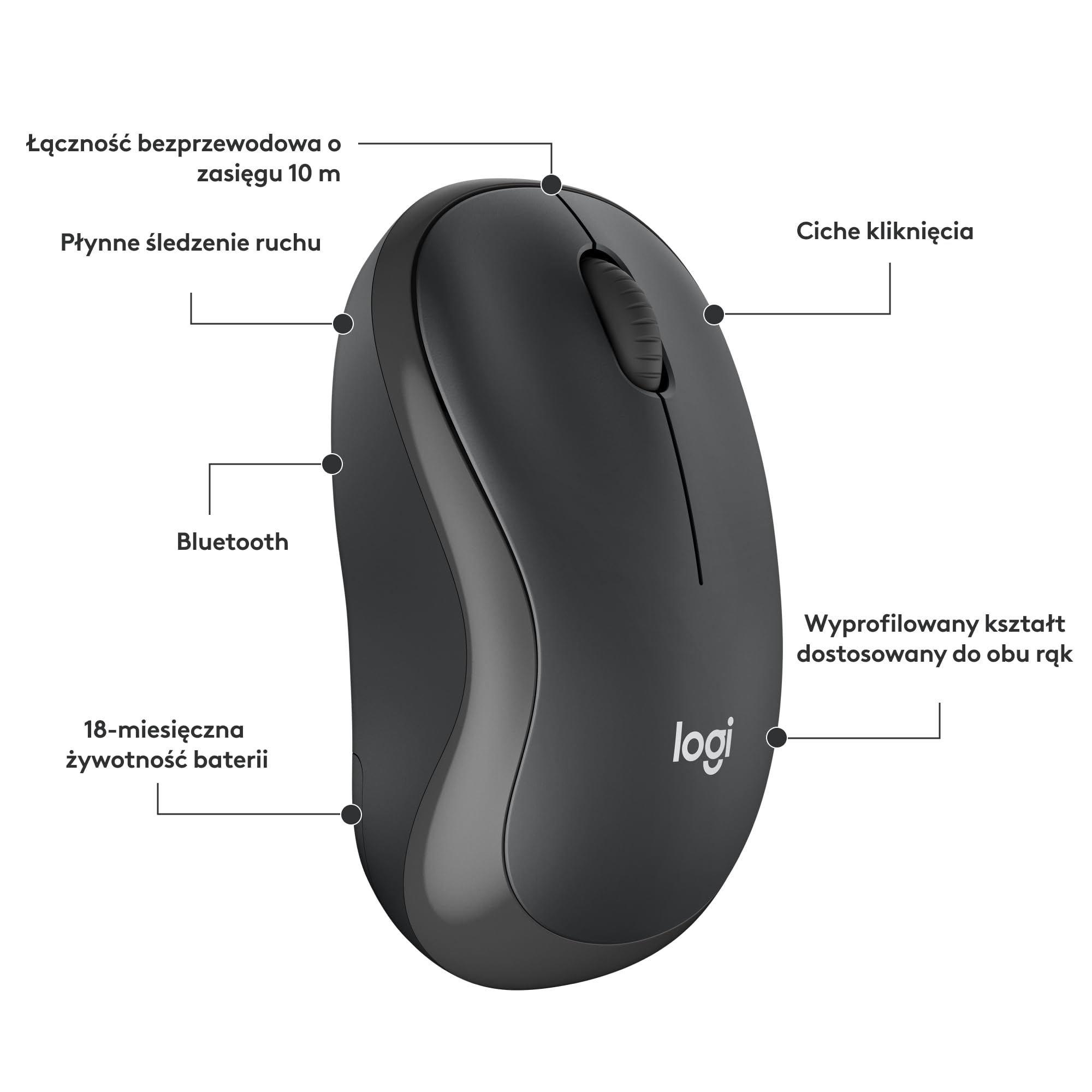 Logitech M240 Silent Bluetooth mysz, bezprzewodowa, kompaktowa, przenośna, śledzenie ruchów, bateria na 18 miesięcy, Windows, macOS, ChromeOS, zgodność z PC, Mac, laptop, tablet - Czarny