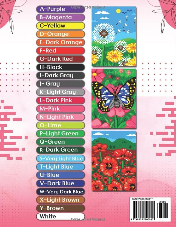 Flowers and Butterflies Mystery Pixel Coloring Book: Color by Pixel for Adults: 50 Unique Coloring Pages for Anxiety and Stress Relief - Image 2