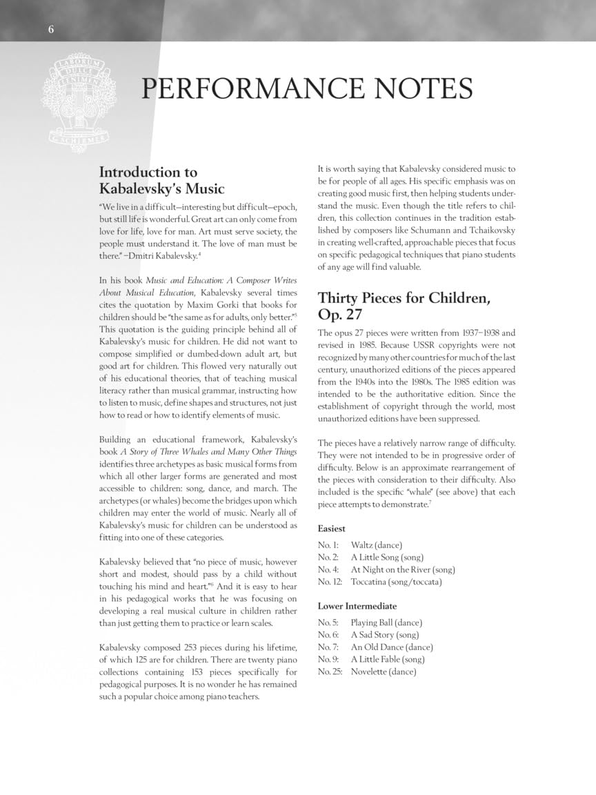 Dmitri Kabalevsky - Thirty Pieces for Children, Op. 27 - Book with Online Media with Recordings of Performances Schirmer Performance Editions