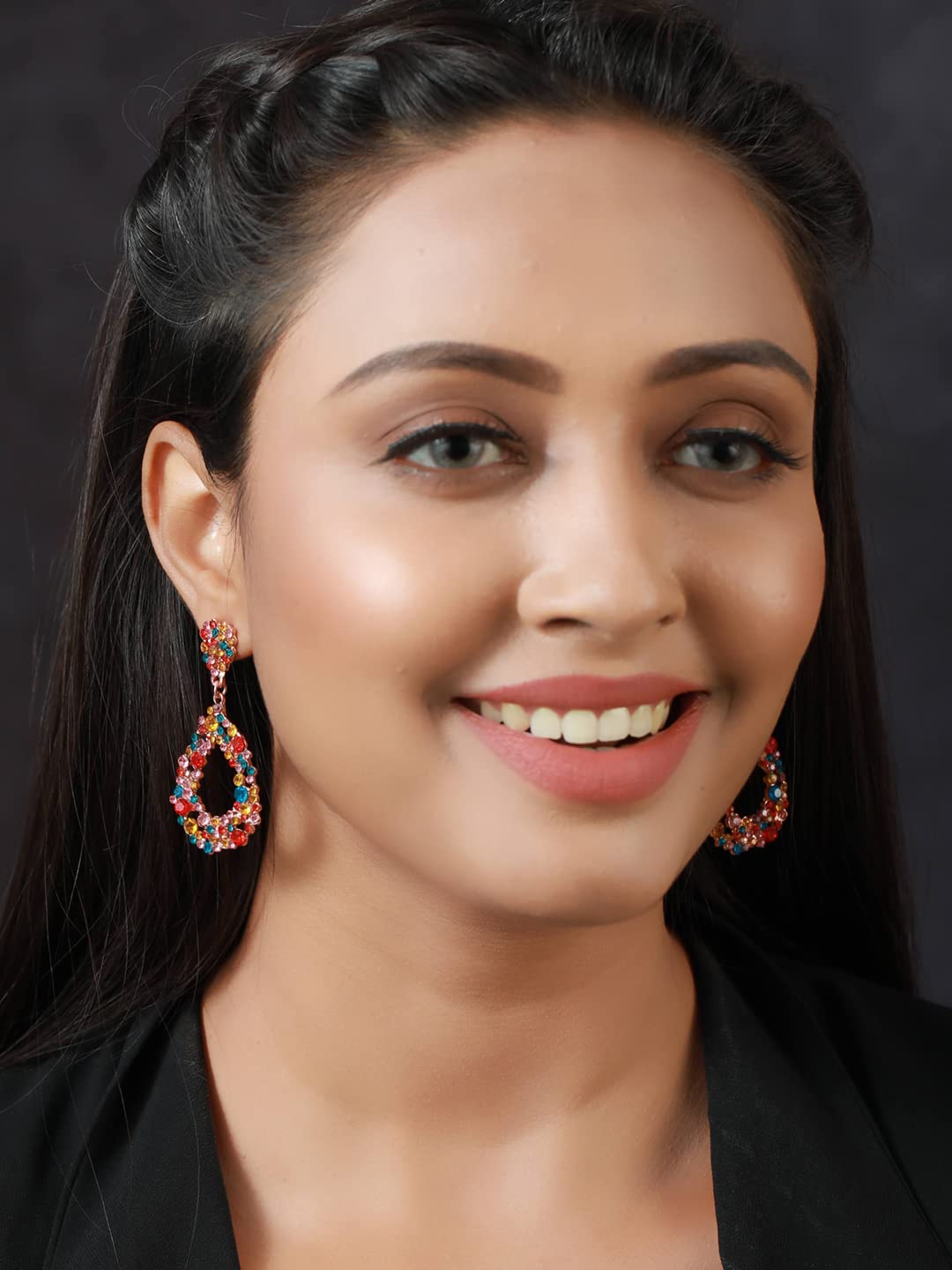 Multicolor Artificial Stone Tear Shaped Drop Earrings