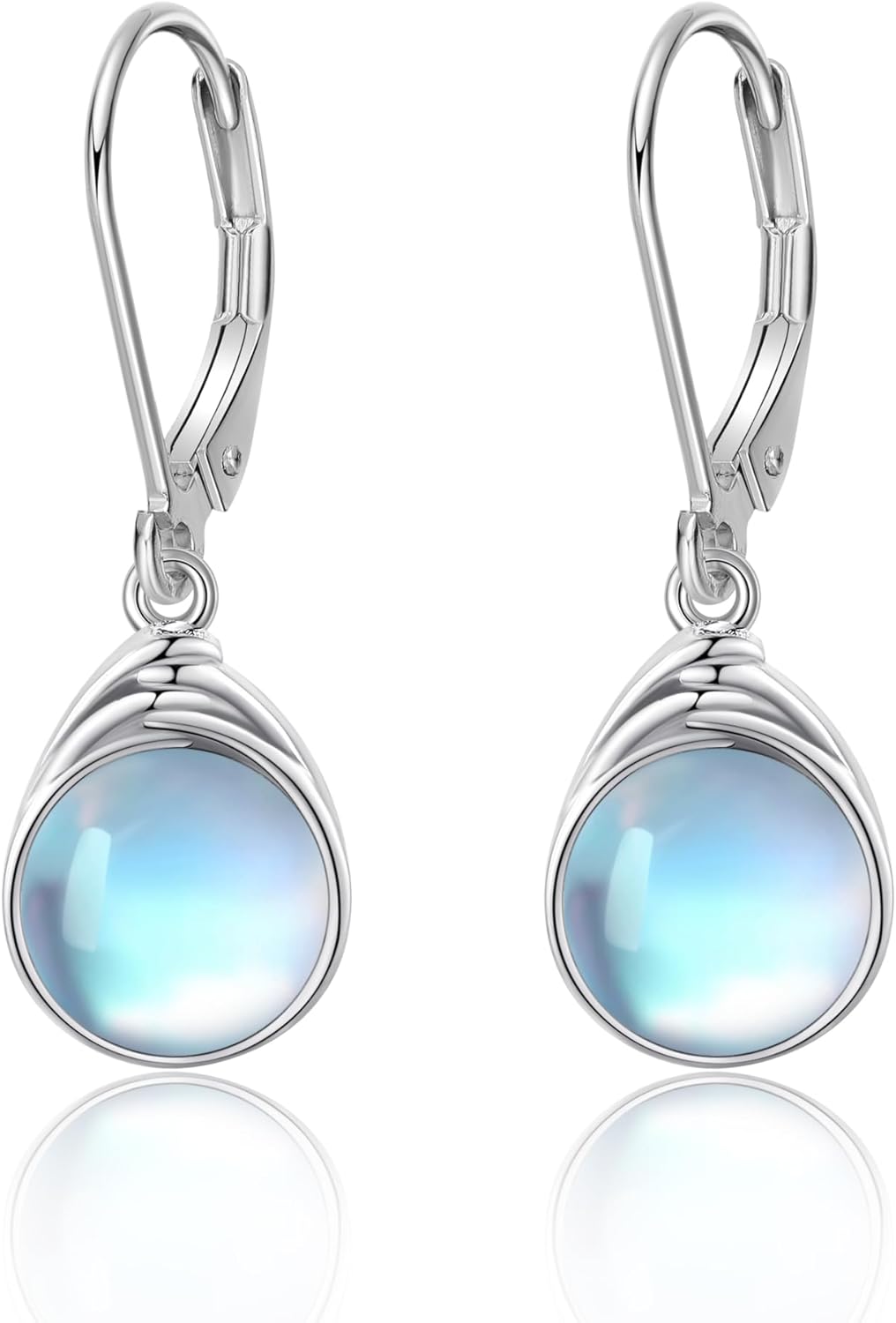 POPLYKE Moonstone/Turquoise/Larimar/Moss Agate/White Opal/Rose Quartz/Labradorite/Lapis Lazuli/Black Agate Earrings for Women Sterling Silver Small Round Stone Leverback Earrings Jewelry