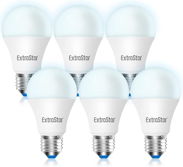 EXTRASTAR 10W E27 LED Light Bulbs, A60 Cool White 6500K Daylight, 800lm, 80W Equivalent, Edison Screw Light Bulb, Non-Dimmable, Pack of 6