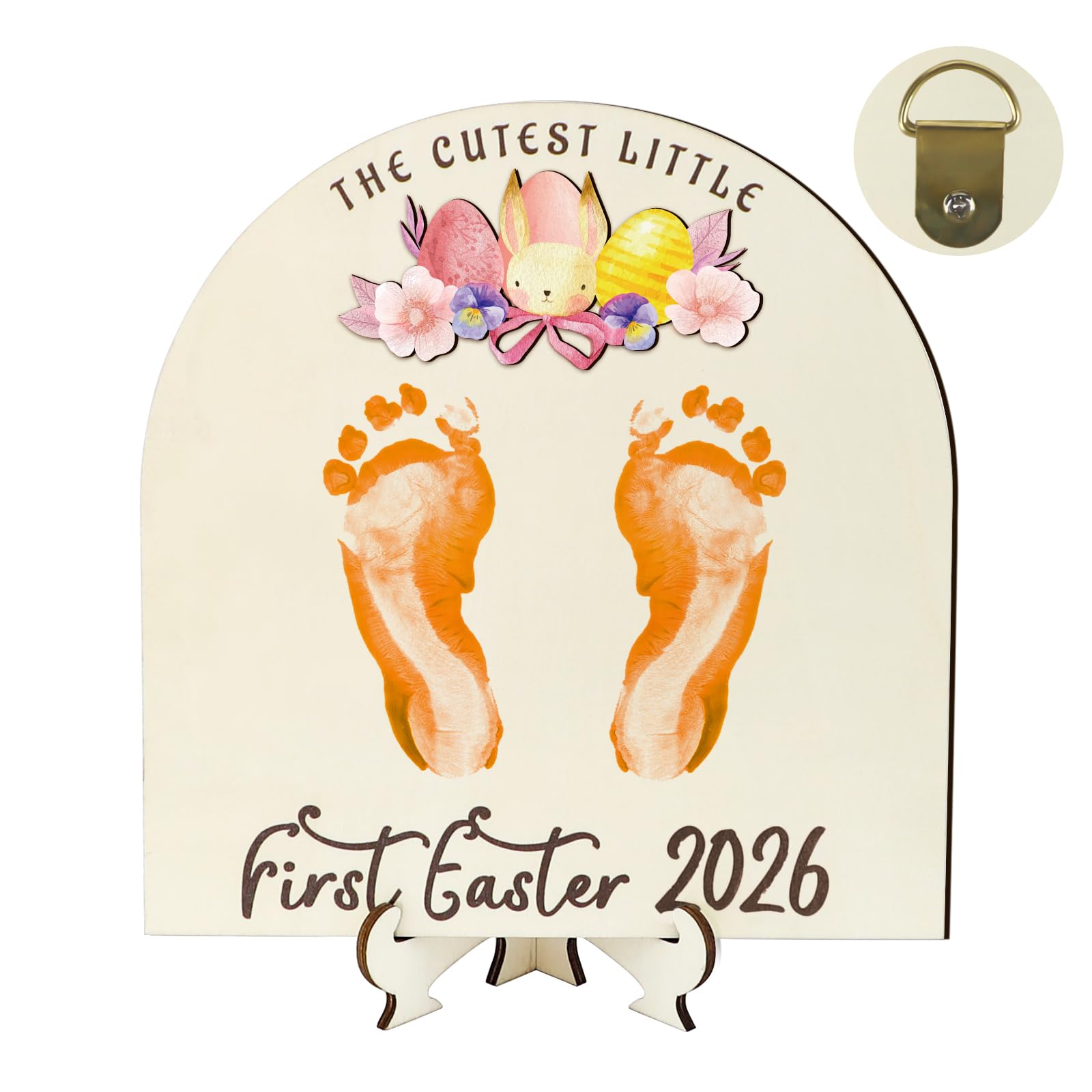 Panneau en bois à faire soi-même pour la première fois de Pâques de bébé, cadeaux de Pâques « My Baby 1st Easter Milestone Signs Have 3D Eggs Carotte Bunny Footprints », cadeaux décoratifs pour les