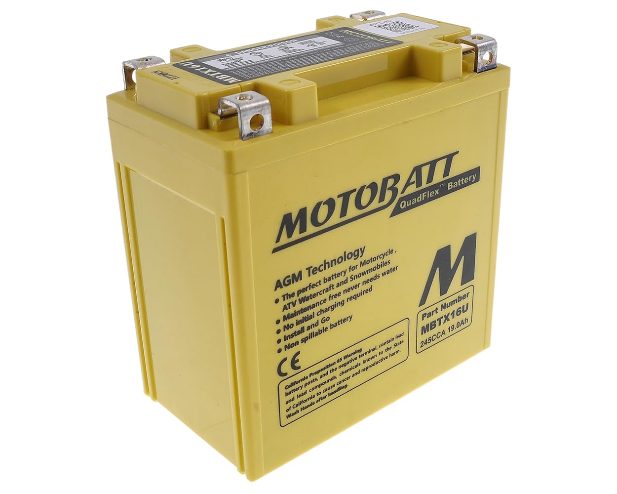 MOTOBATT AGM Batterie 12V 19Ah MBTX16U kompatibel mit Suzuki VL 1500 LC | 4-polig, wartungsfrei & versiegelt; Vergleichstypen YTX16BS, YTX16BS1; kompatibel mit PIAGGIO MP3 400ie Touring RL ZAPM591