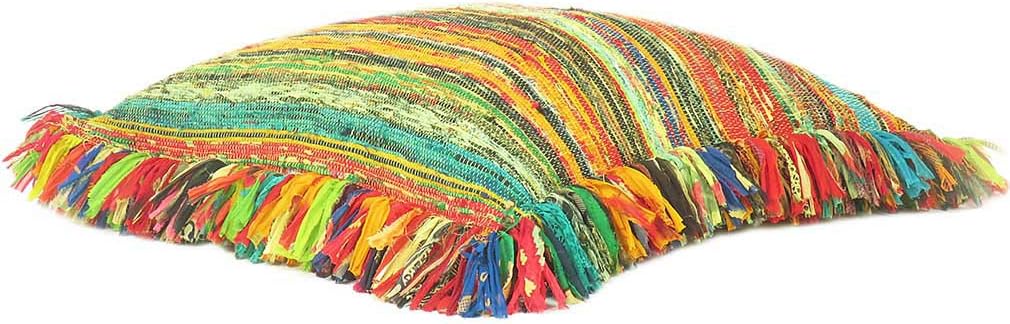 Eyes of India Colorful Chindi Boho Throw Pillow Cover, Decorative Rag Rug Bohemian Handmade Cushion Case for Couch Sofa Bed Living Room (Yellow, 20" X 20")