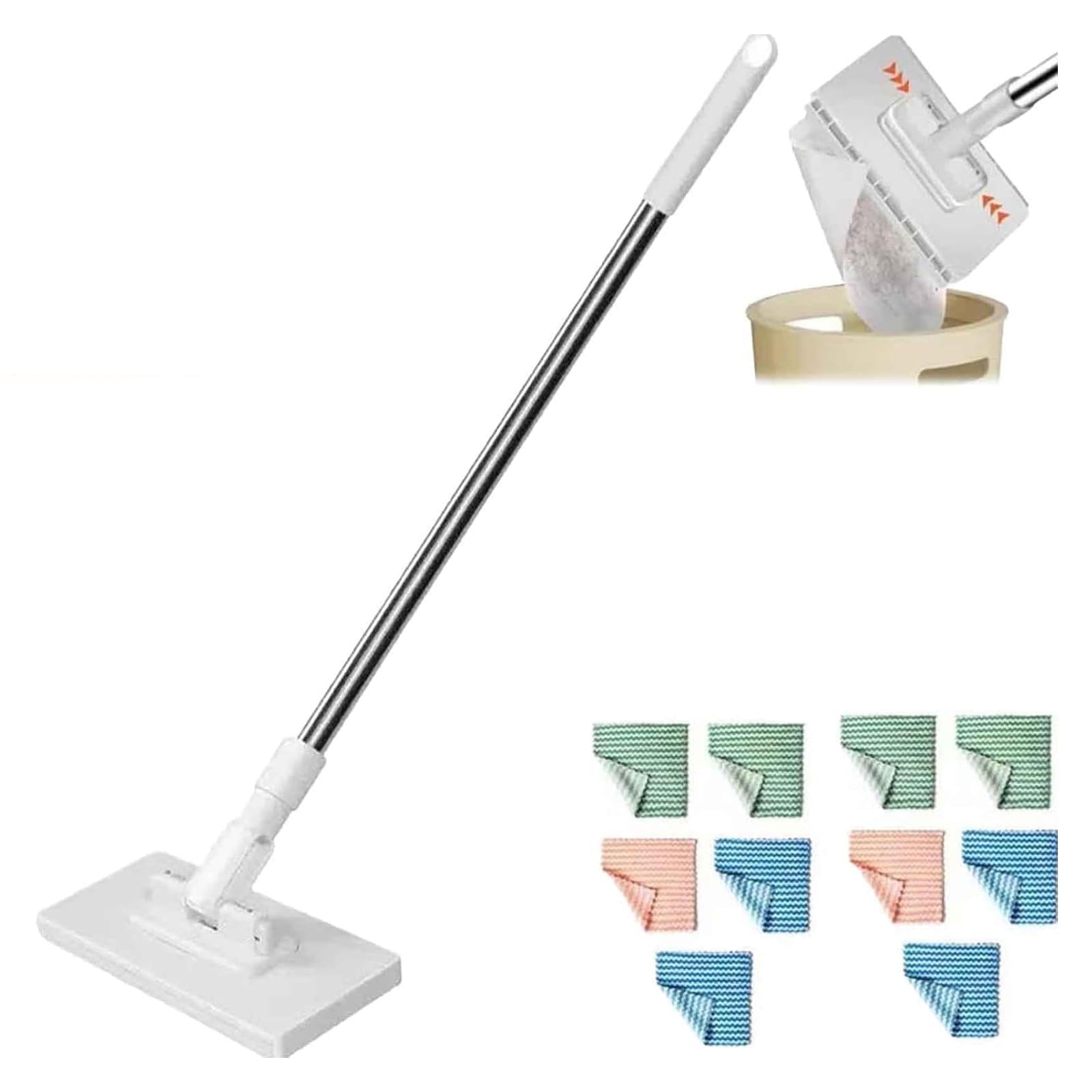 Floor Cleaner Starter Kit, Microfiber Mops for Cleaning Floors, Fast Easy and Hygienic (1 Handle, 10 Reusable Cloths), Trap and Lock Daily Dirt, Grease and Grime for Hardwood Tile Vinyl Wall Bathroom