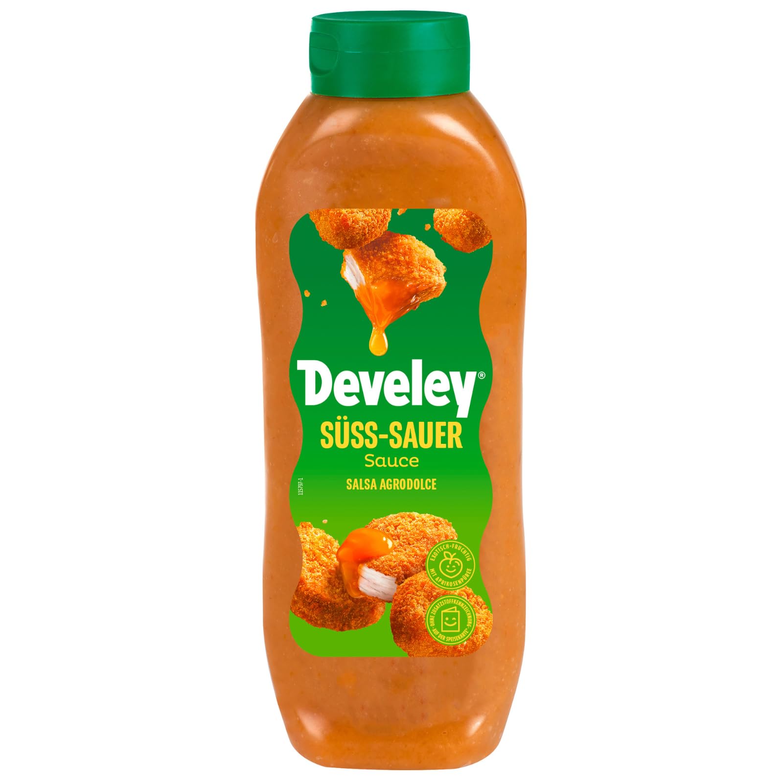 Develey Süß-Sauer Sauce – 875 ml Flasche – Exotisch-fruchtiger Dip mit Aprikose & Essig