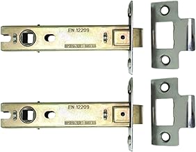 Pack of 2 Heavy Duty Nickel Plated 4 Inch Fire Rated CE Approved Bolt Through Tubular Latch Wooden Door Security Mortice Lock 100mm for Internal and External Doors
