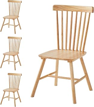 Wood Dining Chairs Set of 4, Windsor Dining Kitchen Room Chairs Set with Solid Wood Legs, High Spindle Back Wooden Chairs Set, Vintage Country Farmhouse Style