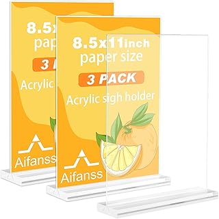Acrylic Sign Holder 8.5 x 11 Inch, 3 Pack Vertical Double Side Plastic Clear Sign Holder Acrylic Paper Holder Sign Holders, Menu Picture Frame Flyer Document Holder Display Stand for Table Top
