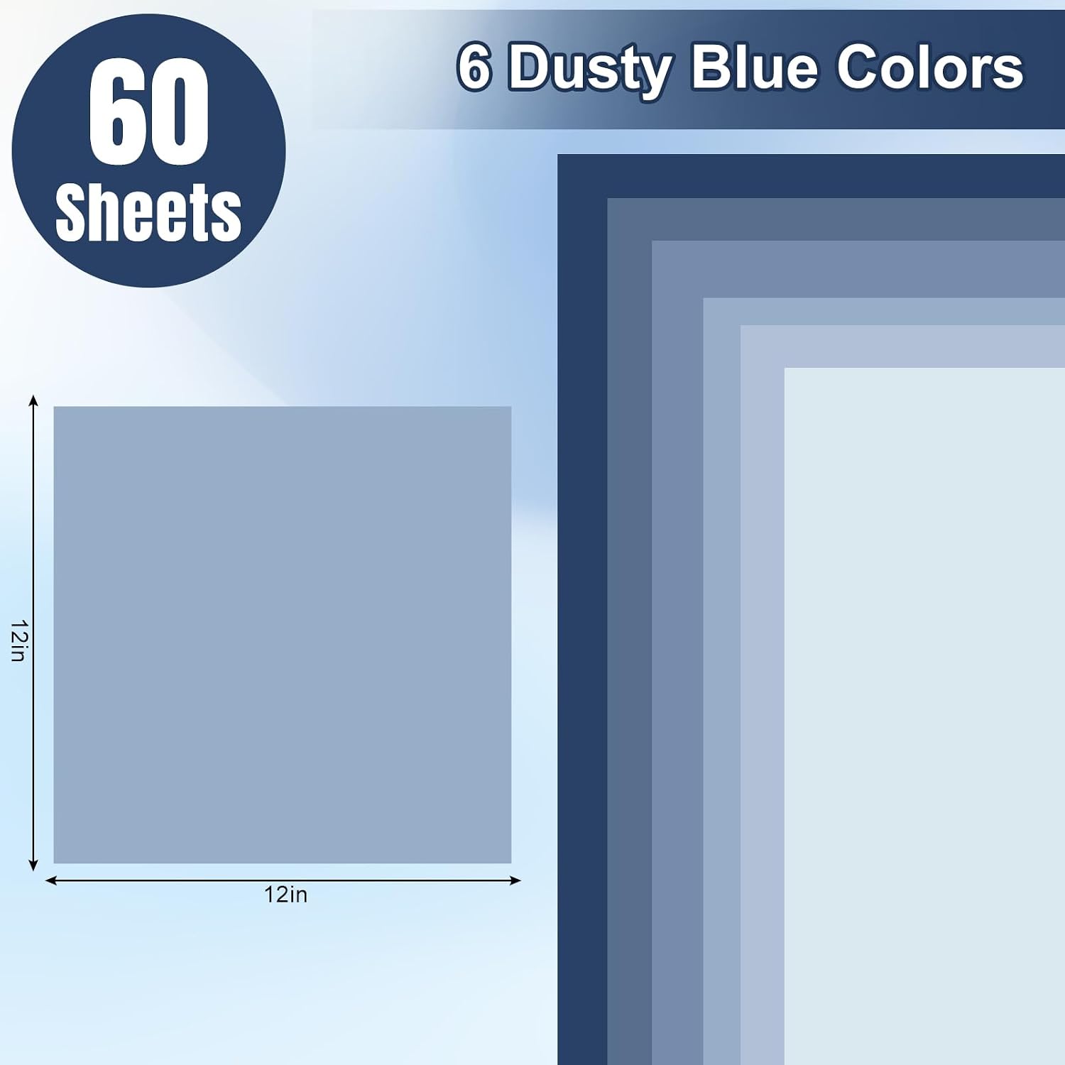 FYSUIMU 60 Sheets 12 x 12 Inch Dusty Blue Colored Card Stock Thick Paper Cards Gradient Scrapbook Paper for Prints DIY Arts Crafts School Office Home Supplies, 65LB
