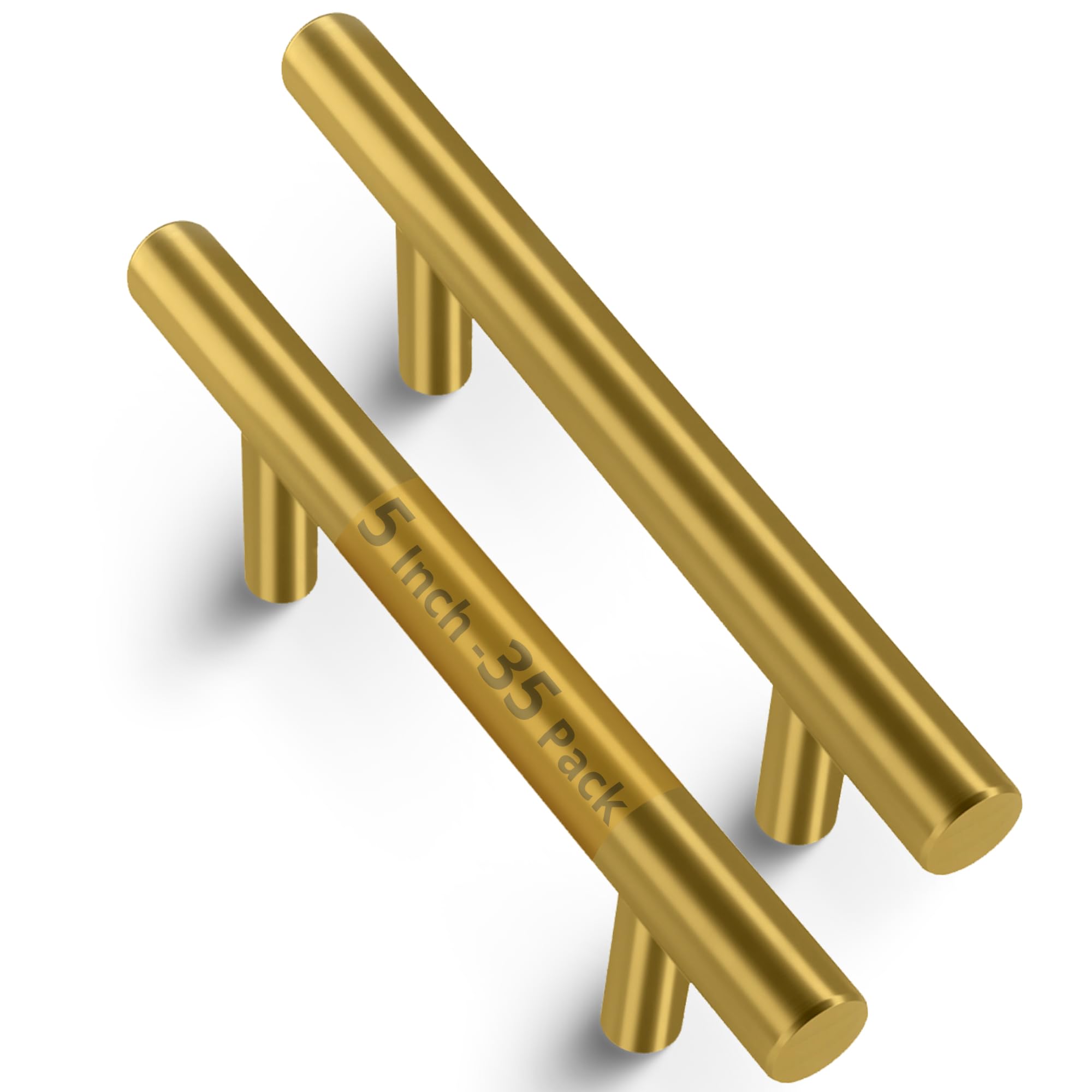 Mega Handles 35 Pack I Cabinet Pulls 5 Inch, Stainless Steel Cabinet Handle Pulls I Ideal for Kitchen Drawer, Cabinets, Door, Cupboard I Hardware for Cabinets - Hole Distance 3 Inch - Satin Brass