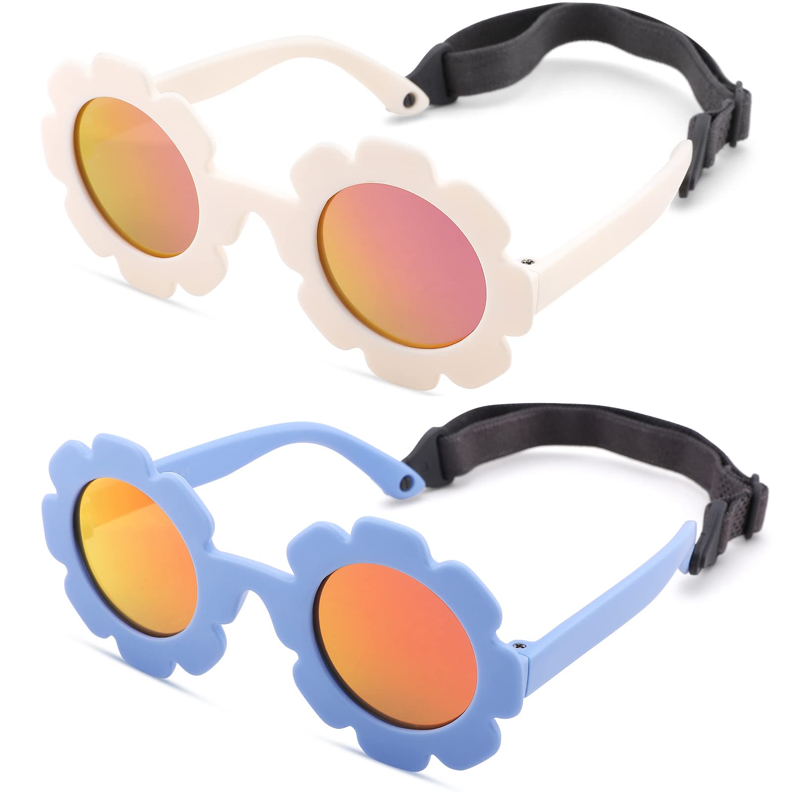 Melpomenia Flexible Bendable Baby Polarized Flower Sunglasses with Strap for Newborn Infant Boys Girls Age 0-24 Months