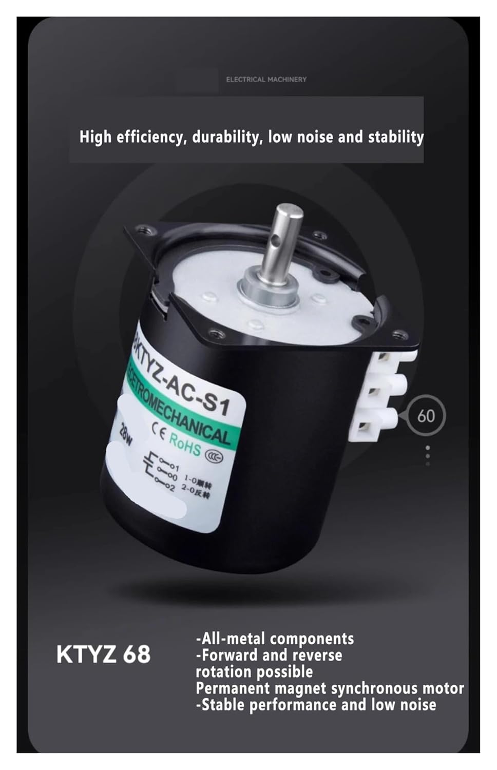 68KTYZ AC Motor 220V Motor 28W Center Output Shaft Permanent Magnet Synchronous Motor