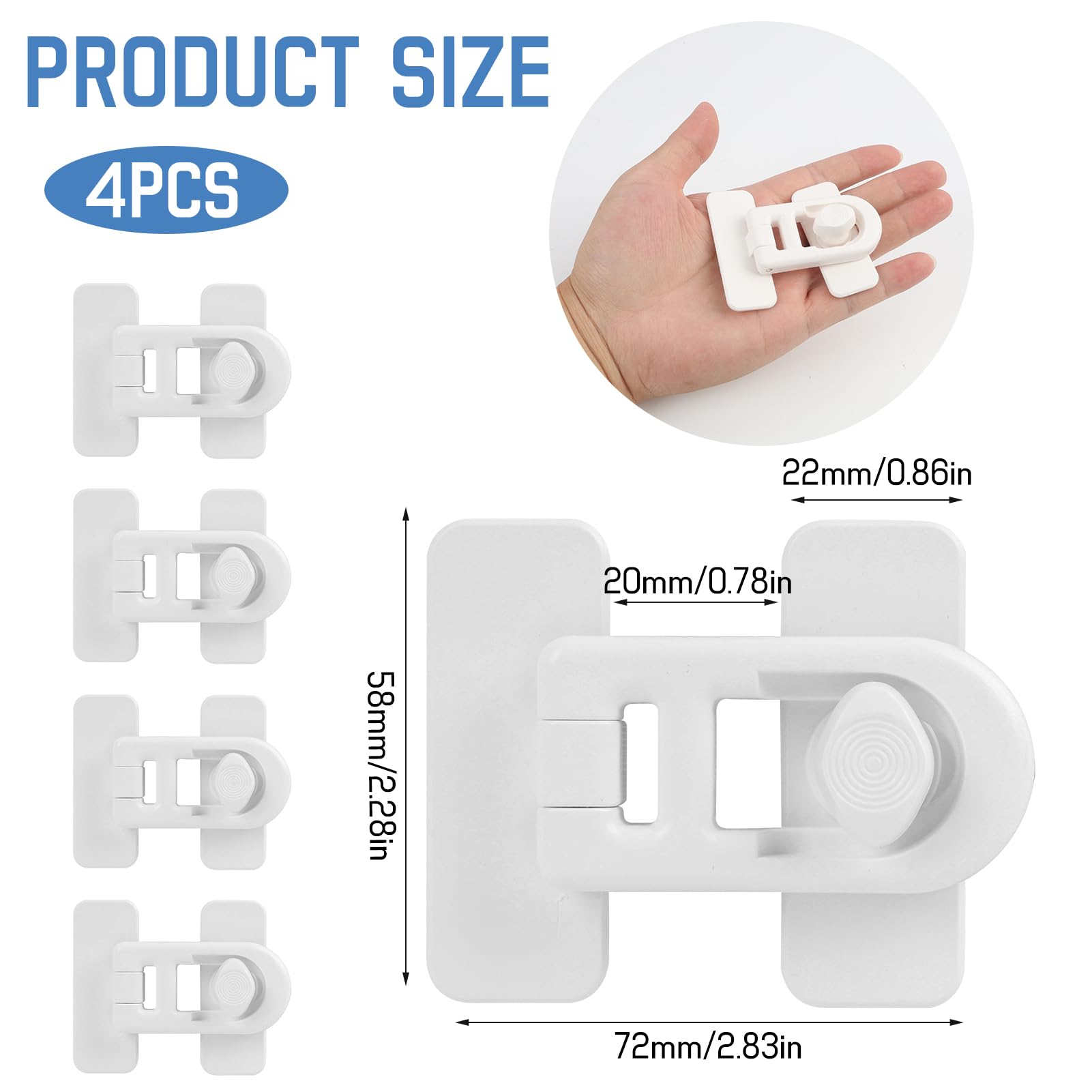 4PCS Serrure de porte de réfrigérateur de sécurité enfant, Blanc, Serrure de Porte de Réfrigérateur, Cadenas Frigo Bébé,Verrou Frigo sans Perçage, pour Tiroirs, Armoires et Appareils