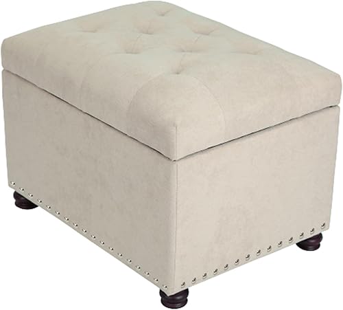 Joveco Otomán de Almacenamiento, Banco Acolchado de Tela Rectangular de 24", Reposapiés para Sala de Estar y Dormitorio, Beige