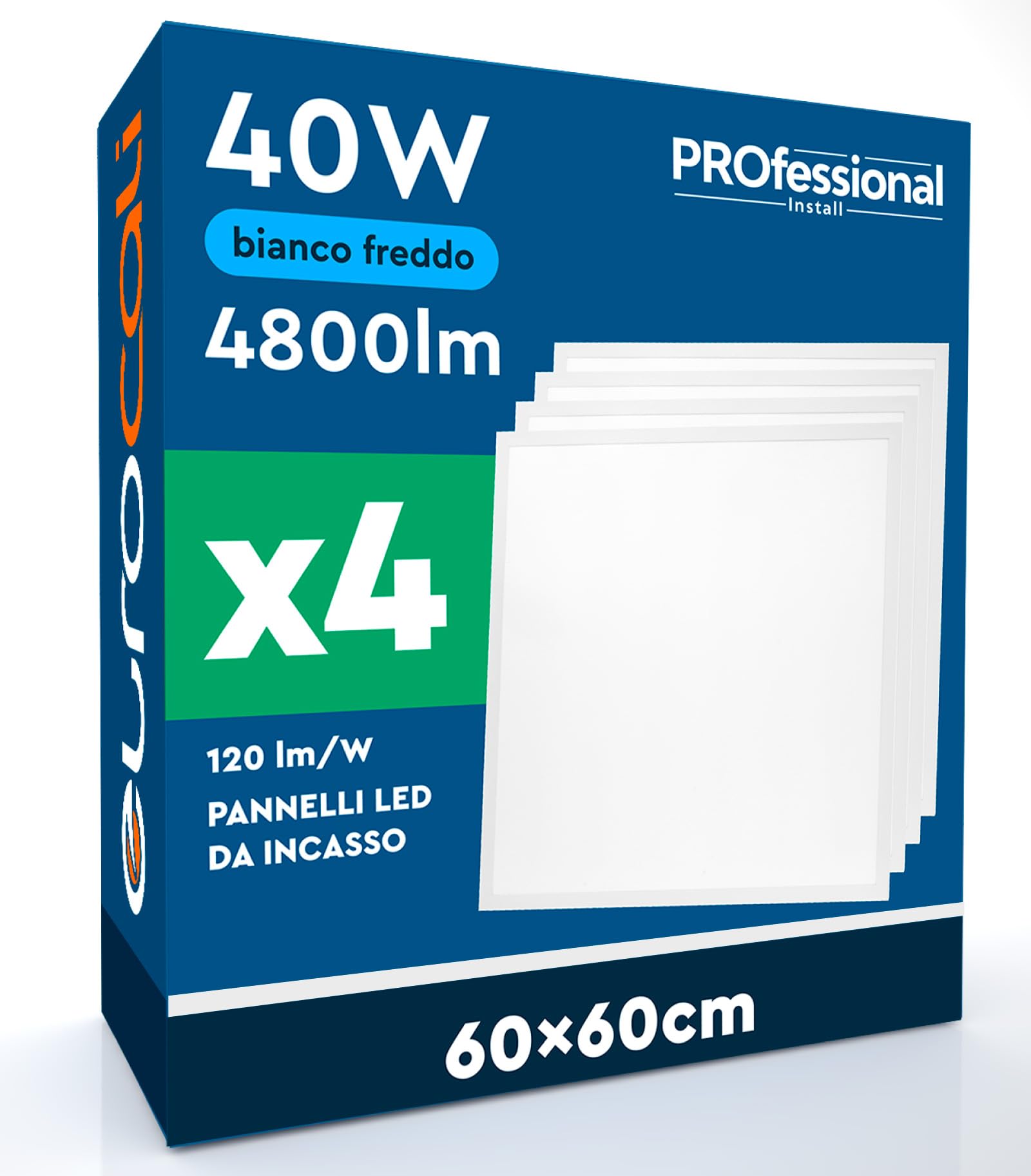 4 Pannelli LED 60x60 40W Quadrati da Incasso 4800 Lumen - Luce Fredda 6500K - Plafoniera da Ufficio Alta Luminosità 120 lm/W Lampada da Soffitto per Controsoffitti Modulari