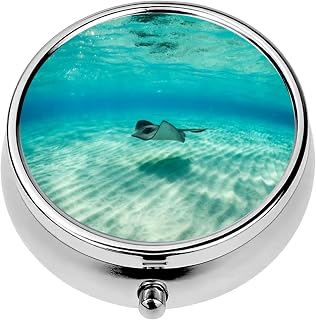 Mini Portable Pill Case Box for Purse Vitamin Medicine Metal Small Cute Travel Pill Organizer Container Holder Pocket Pharmacy Stingray Fish
