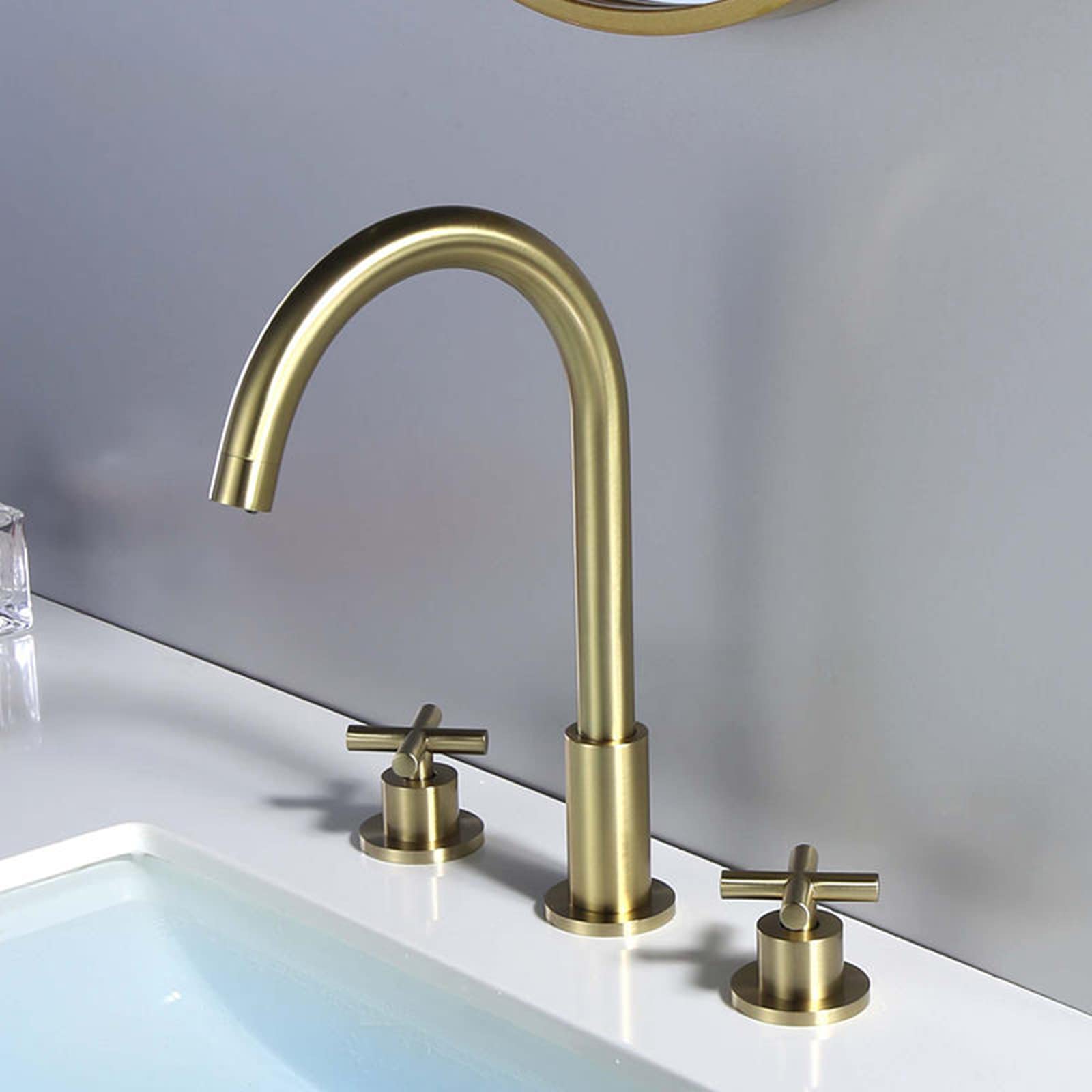 Grifo mezclador para lavabo de 3 orificios, grifos de latón cepillado frío y caliente para lavabo de baño, grifo mezclador para lavabo de 3 orificios, grifos de 3 orificios para lavabo de baño Chaser