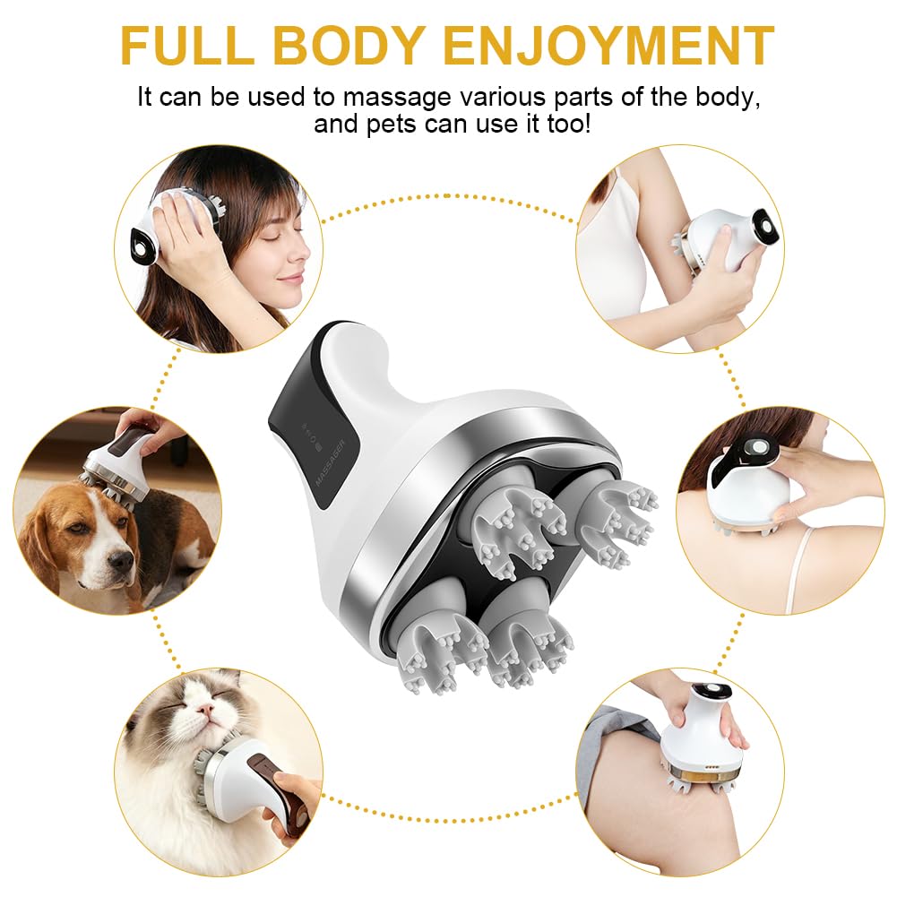 Vicloon Masseur de Tête Portable et étanche IPX7, Massage de La Tête électrique avec 8 Têtes de Massage Amovibles et 4 Modes de Massages, Masseur de Cuir Chevelu pour Chiens et Chats