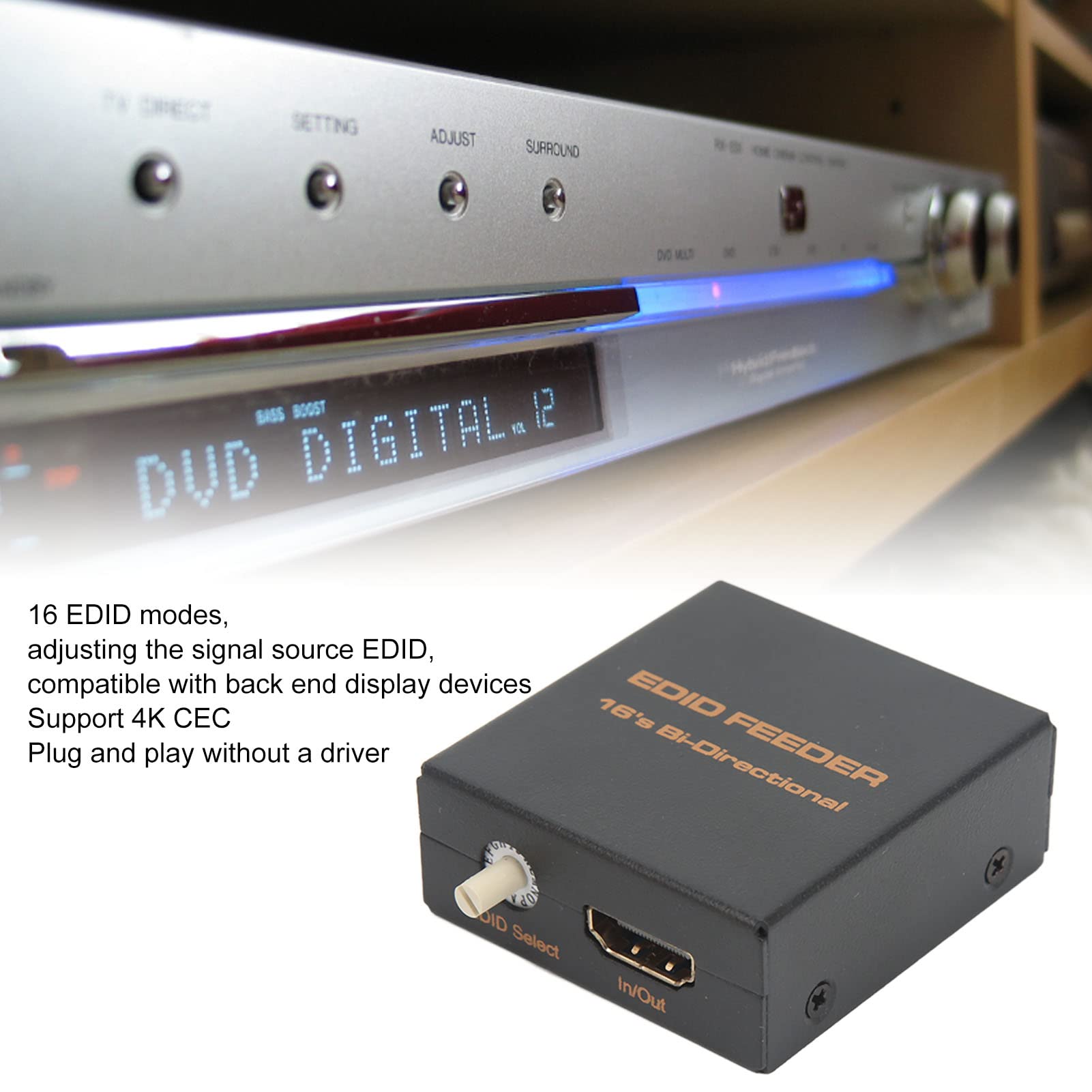 HDMI EDID Emulator Manager, EDID Manager Emulator Admite 4K CEC, 16 Modos EDID, Compatible con Dispositivos de Visualización Backend, hasta 10 M de Distancia