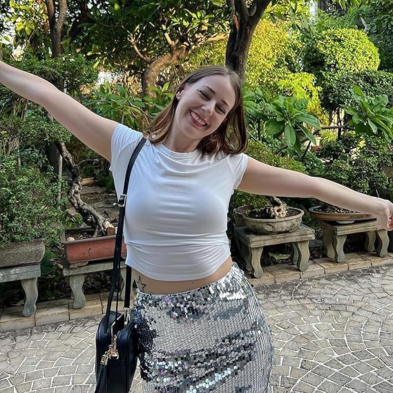 Zando Women's Sequin Skirt Sparkle Stretchy Glitter Sequin Bodycon Sparkly Skirt Mini Skirt for Night Out Party - Image 7