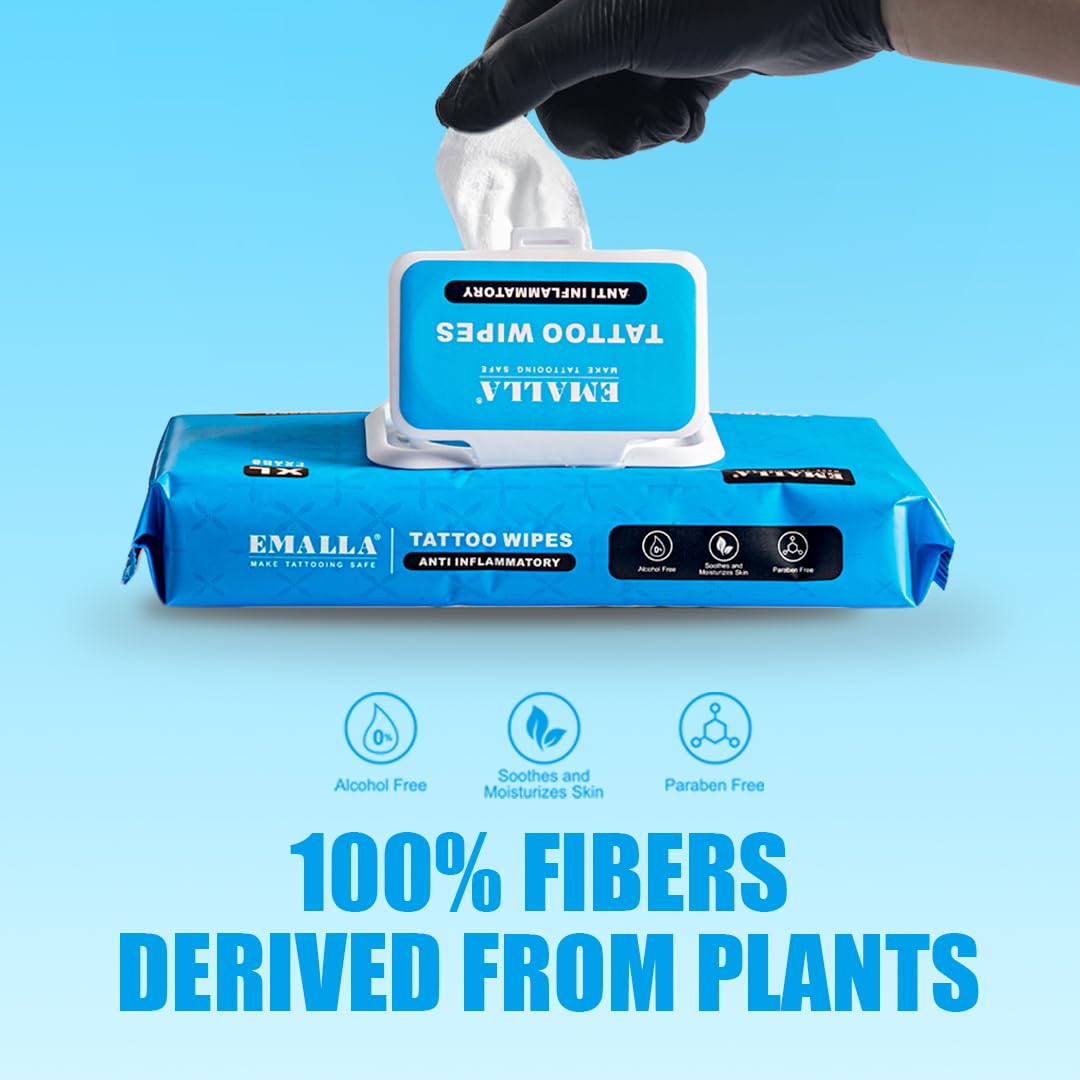 EMALLA Cleansing Sea Salt Tattoo Wipes 2 pack (48-count) Alcohol-Free Plant Fiber Tattoo Aftercare Supplies for Ink Wipe Skin Care Tattooing - Image 3