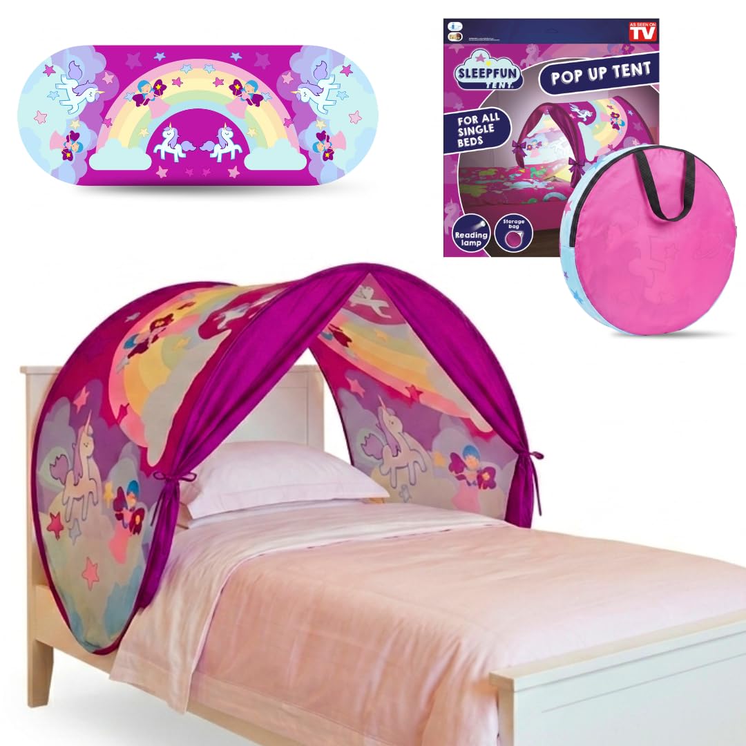 STARLYF SleepFun Tent Original, z reklamy telewizyjnej, namiot Pop Up Bed ze światłem do czytania, dekoracja do sypialni, łóżka pojedyncze