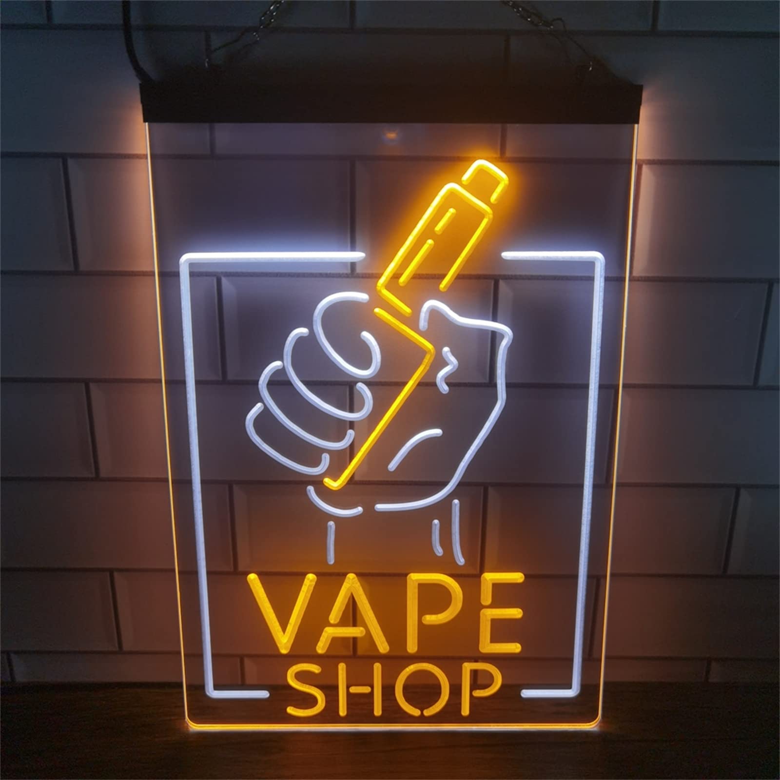 Letrero de neón LED para tienda de vape, luces de neón grabadas en 3D de doble color USB personalizadas, para barra de humo tienda de vape colgante de pared decorativo regulable,White orange,40x30cm