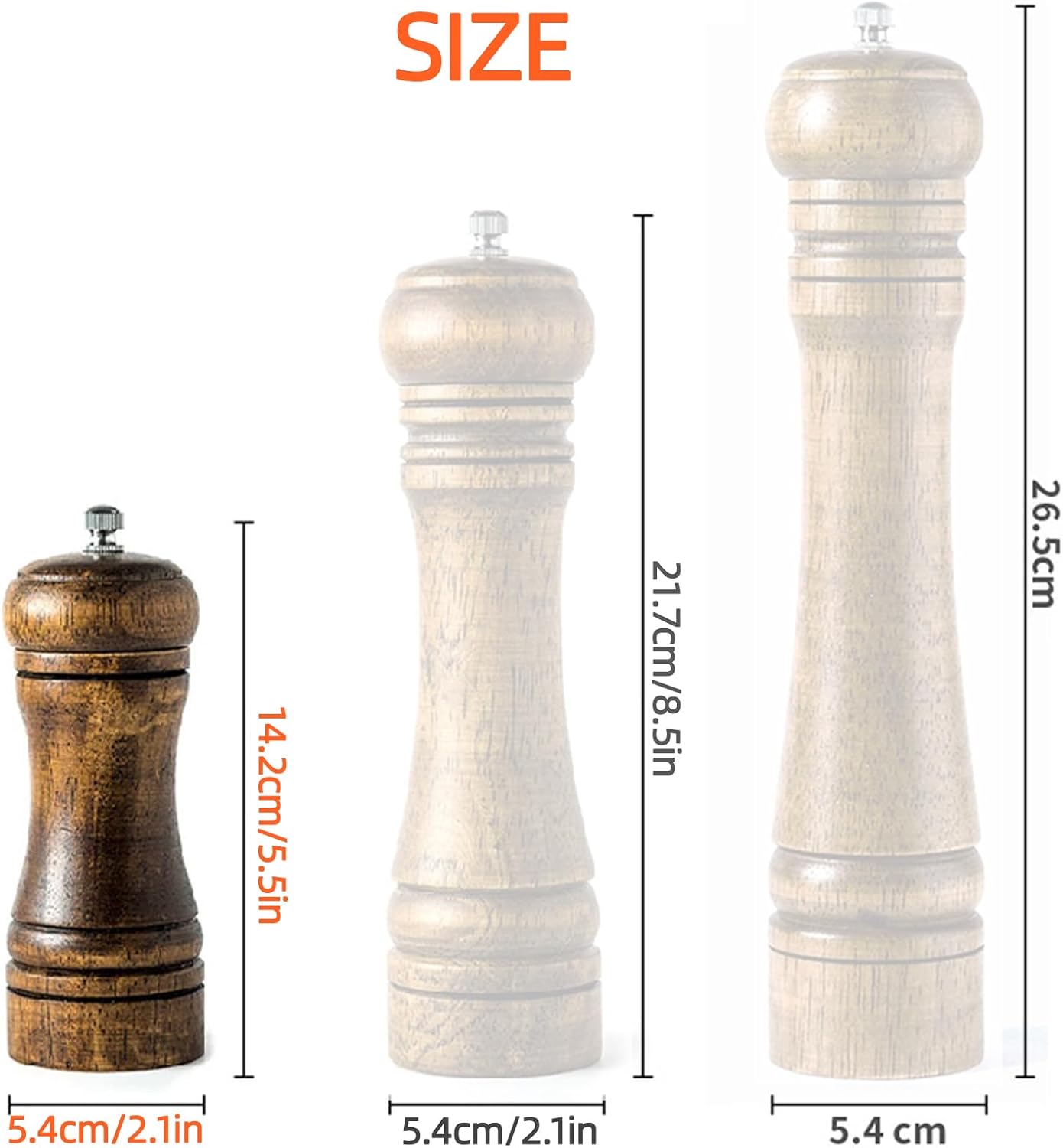[5.5inch] Multifunctional Solid Wood Spice Pepper, Salt and Pepper Grinder