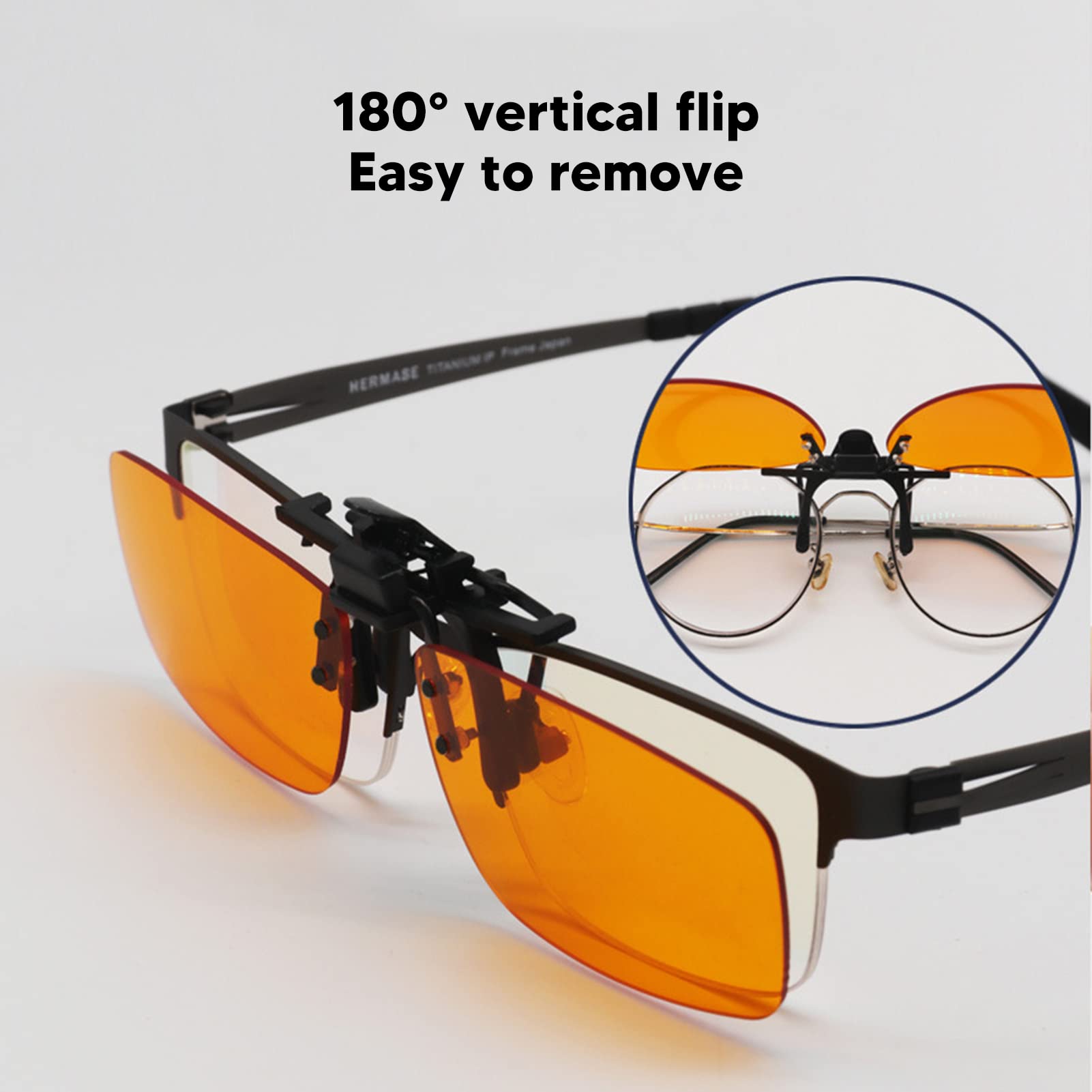 Occhiali con clip Blocco della luce blu altamente efficace Flip verticale di 180 gradi Occhiali arancioni portatili Lenti con clip Allevia l'affaticamento degli occhi La