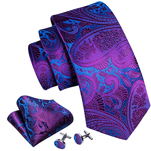 Image of Barry.Wang Paisley Tie Fashion Set Hanky Cufflinks Neckties for Men Woven Silk