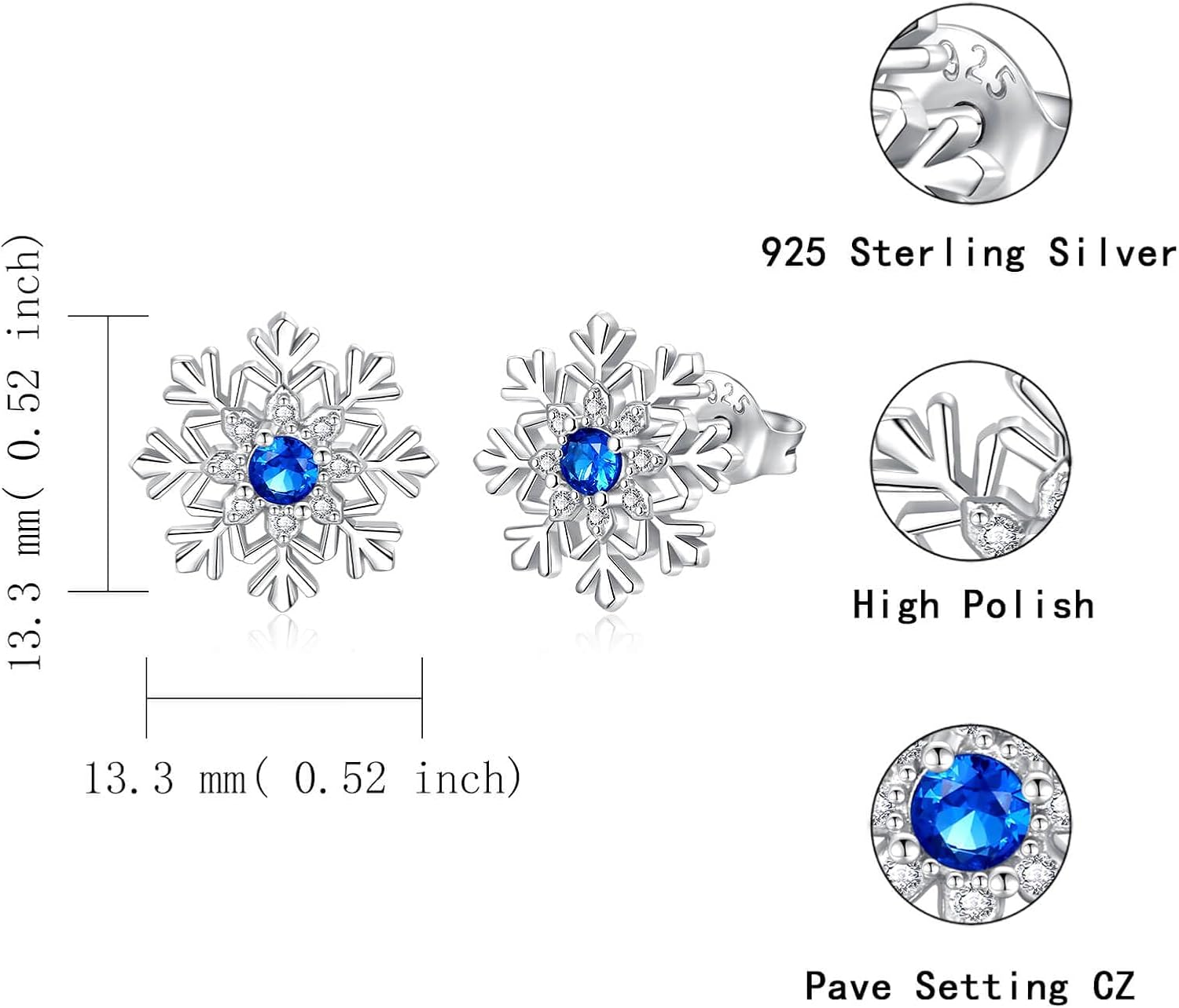 Snowflake Earrings for Women - 925 Sterling Silver Snow Flower Snowman Stud Winter Earring Hypoallergenic for Sensitive Ear Christmas Jewelry Gifts for Her - Image 5
