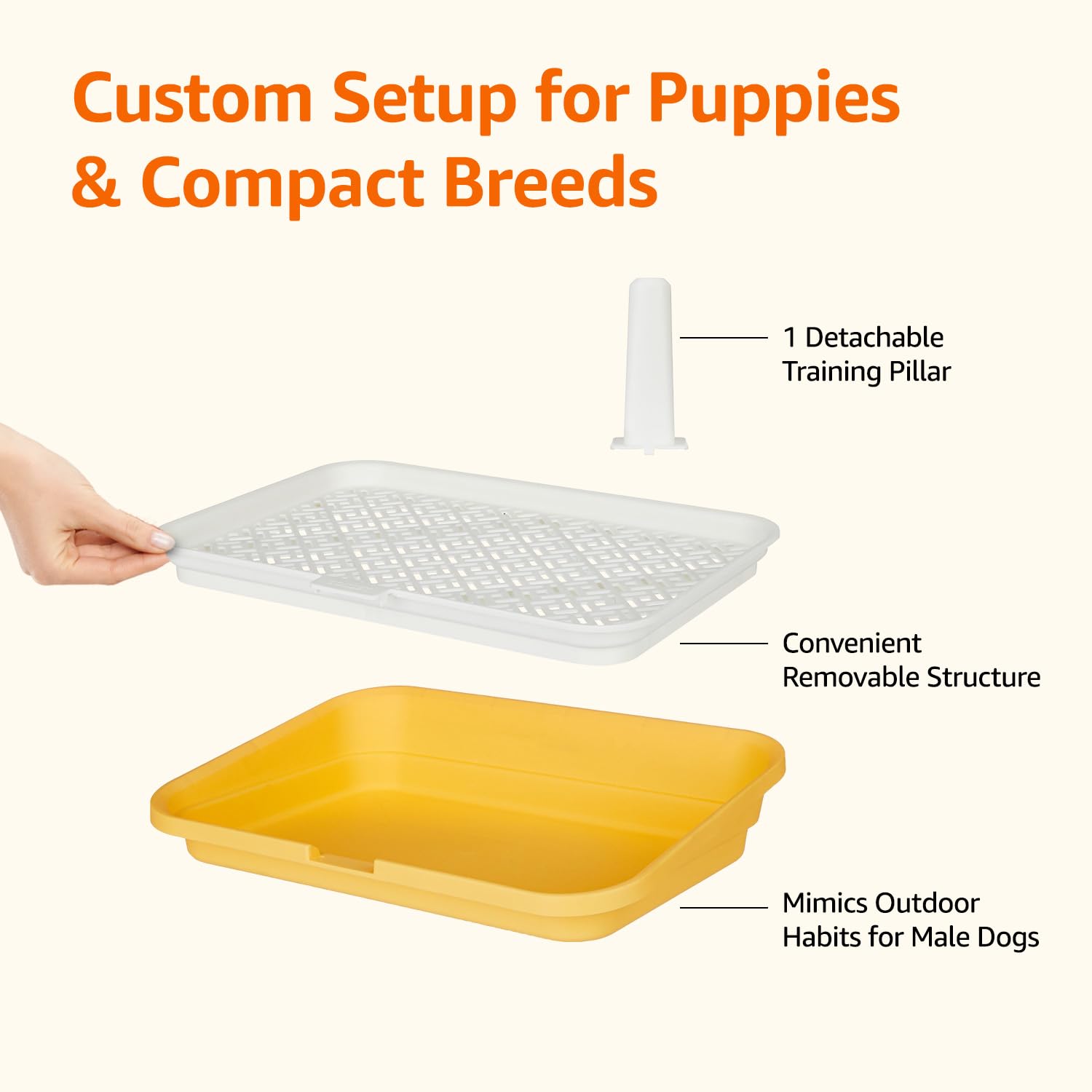 Amazon Basics Dog Pee Training Tray with Detachable Pillars | Indoor Potty Trainer for Puppies & Small Dogs | Non-Slip Plastic Base | Easy to Clean | Yellow 1