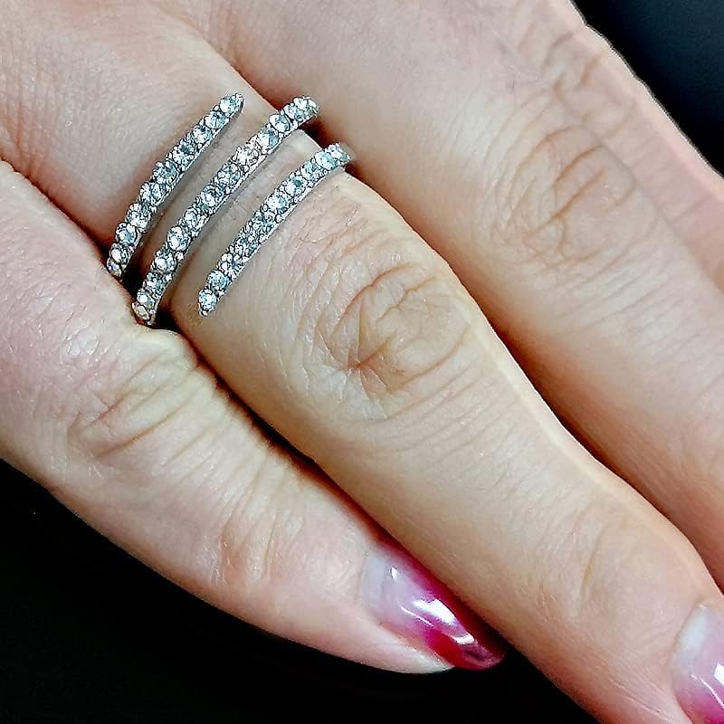 925 Sterling Silver Shiny Personalized Three Ring Fashion Cubic Zirconia Cocktail Ring CZ Diamond Multi Row Ring Eternal Engagement Wedding Jewelry-Making-Patterns image 3