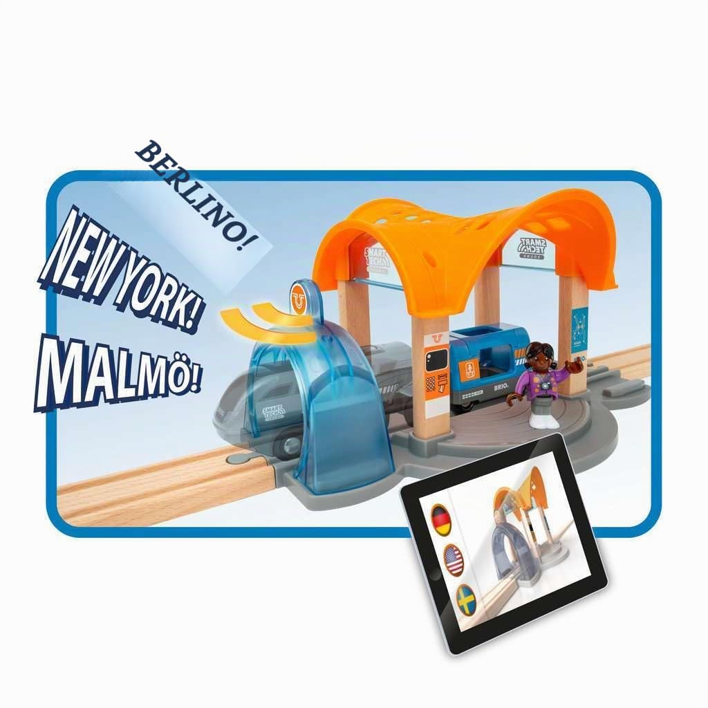 BRIO World - Stazione Ferroviaria con Tunnel Azione, Smart Tech Sound, Accessorio Pista Trenino, Set Costruzioni in Legno, Compatibile con Tutti i Prodotti BRIO, Giocattolo per Bambini 3+ Anni
