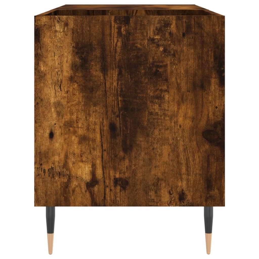 Armadio per dischi in legno di quercia affumicata, 85 x 38 x 48 cm, stile vintage, in vinile, con gambe in ferro, per il soggiorno
