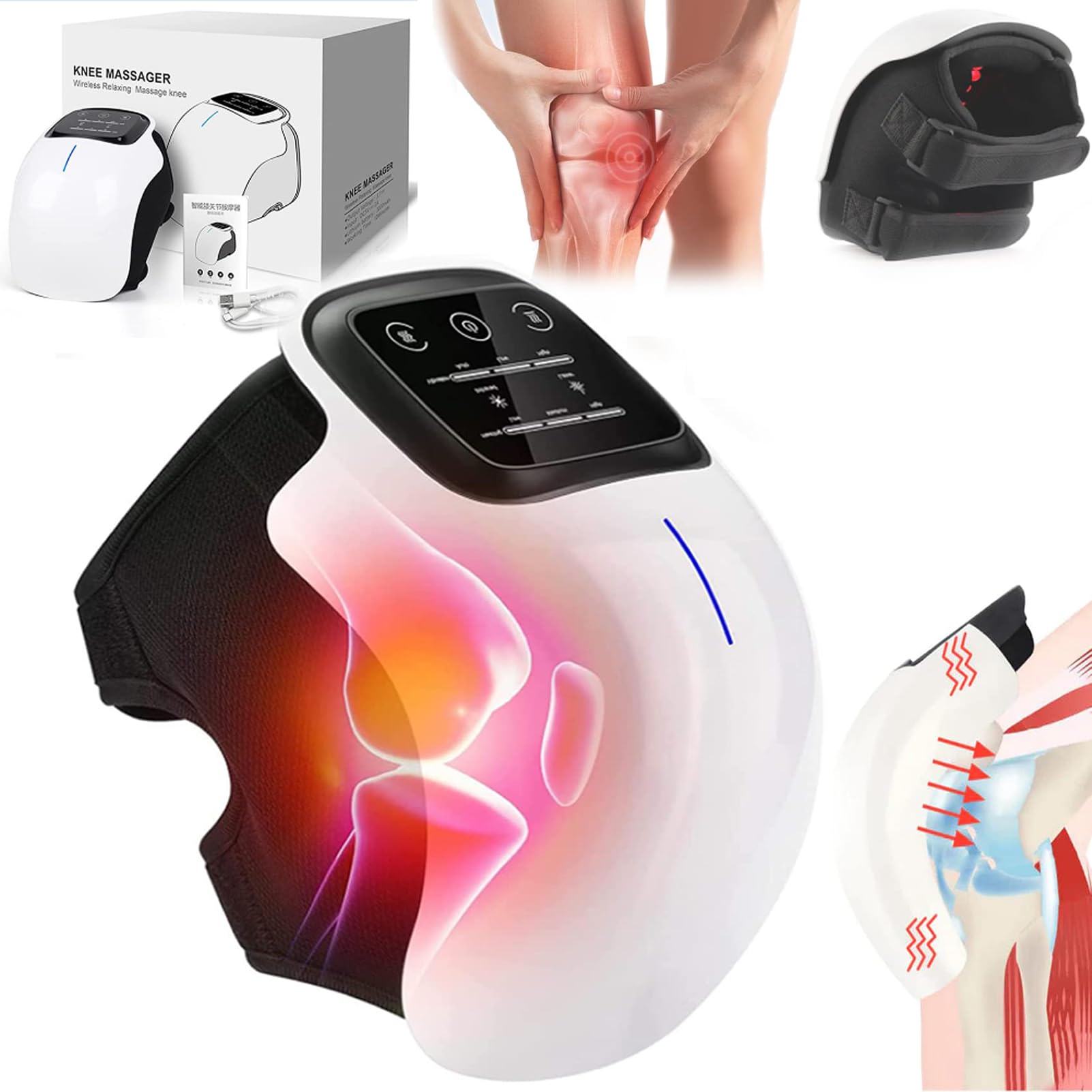 Masajeador de Rodilla, Masajeador de Rodilla inalámbrico, Masajeador para el Cuidado de la Rodilla con Pantalla LED Calor infrarrojo y vibración Alivio del Dolor de Rodilla