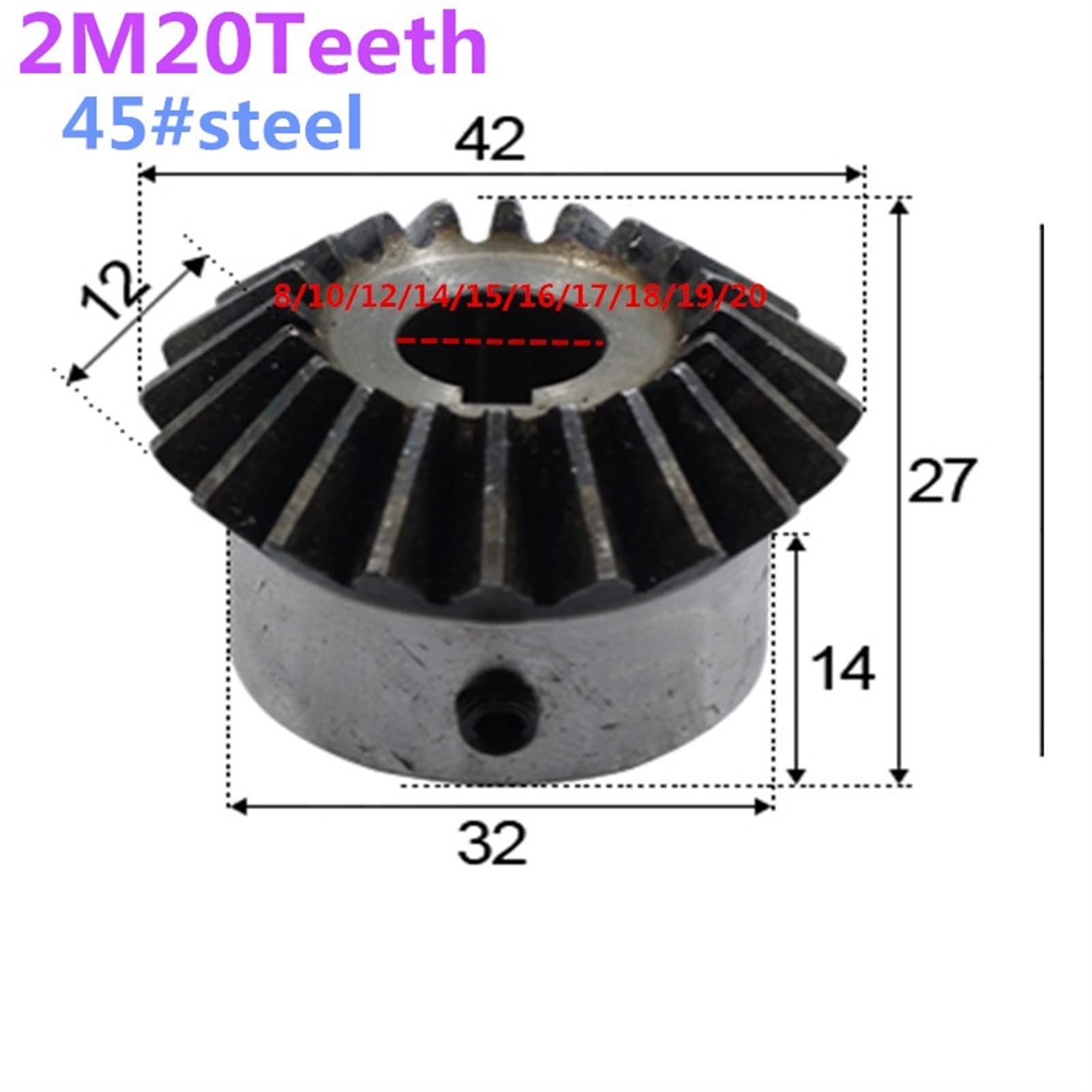 Kohlenstoffstahl Kegelrad,Kegelrad Rad, 2 Stück 2M 20T Kegelradgetriebe 8 mm 10 mm 15 mm 20 mm Bohrung Stahlgetriebe 2 Modul 20 Zähne 90 Grad (Farbe: 20 Zähne, Größe: 14 mm Bohrung) (Color : 20 Teeth