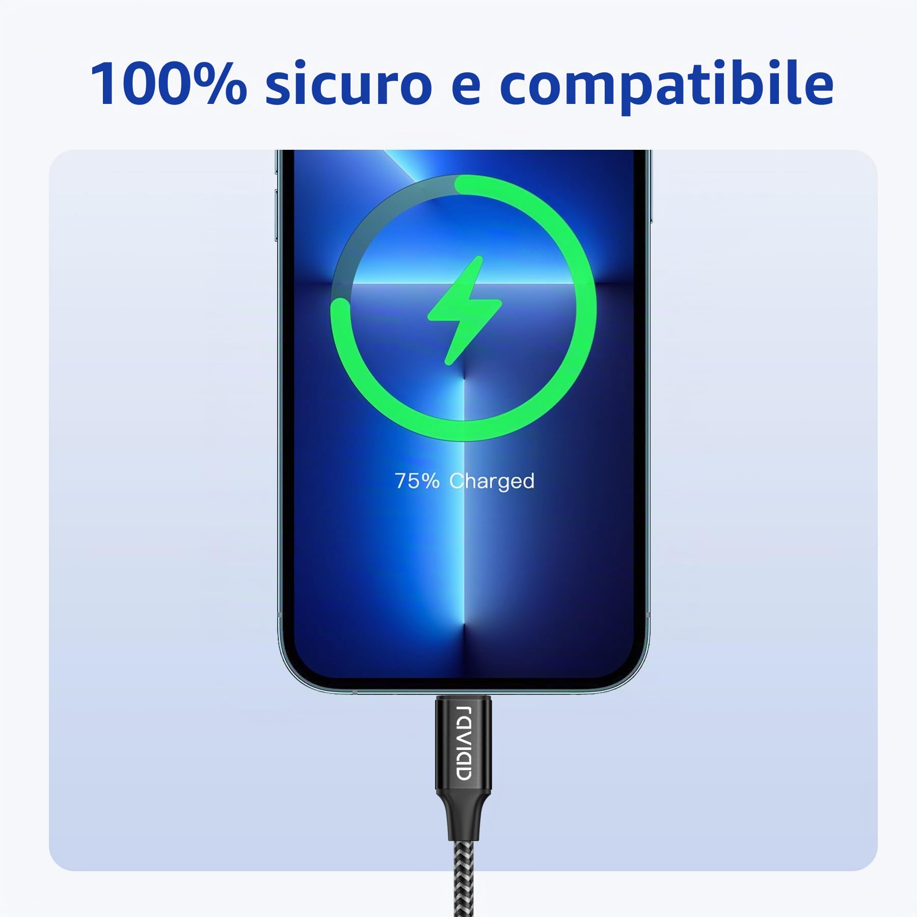 RAVIAD Cavo iPhone Corto, [Certificato MFi] 30CM Caricatore Lightning Carica Rapida Nylon Cavo Lightning per iPhone 14 13 12 11 Pro Max Mini XR XS X 8 7 6 Plus 6s 5 5s 5c SE 2020 - Nero